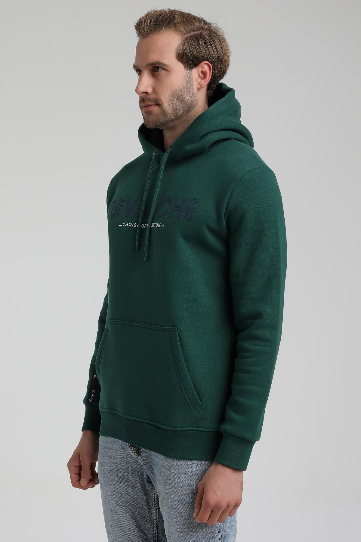 New World Polo Kapüşonlu Koyu Yeşil Slim Fit Hoodie 22FWM64031