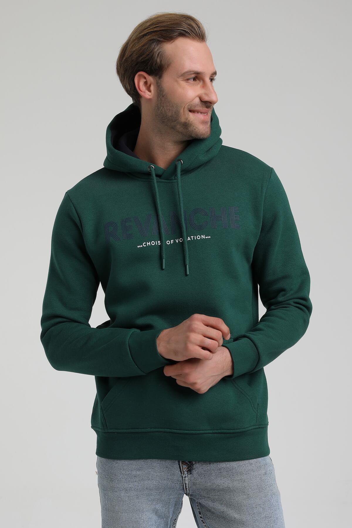 New World Polo Kapüşonlu Koyu Yeşil Slim Fit Hoodie 22FWM64031