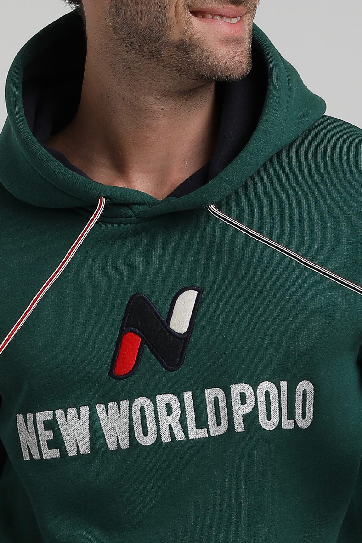 New World Polo Kapüşonlu Koyu Yeşil Slim Fit Hoodie 22FWM64032
