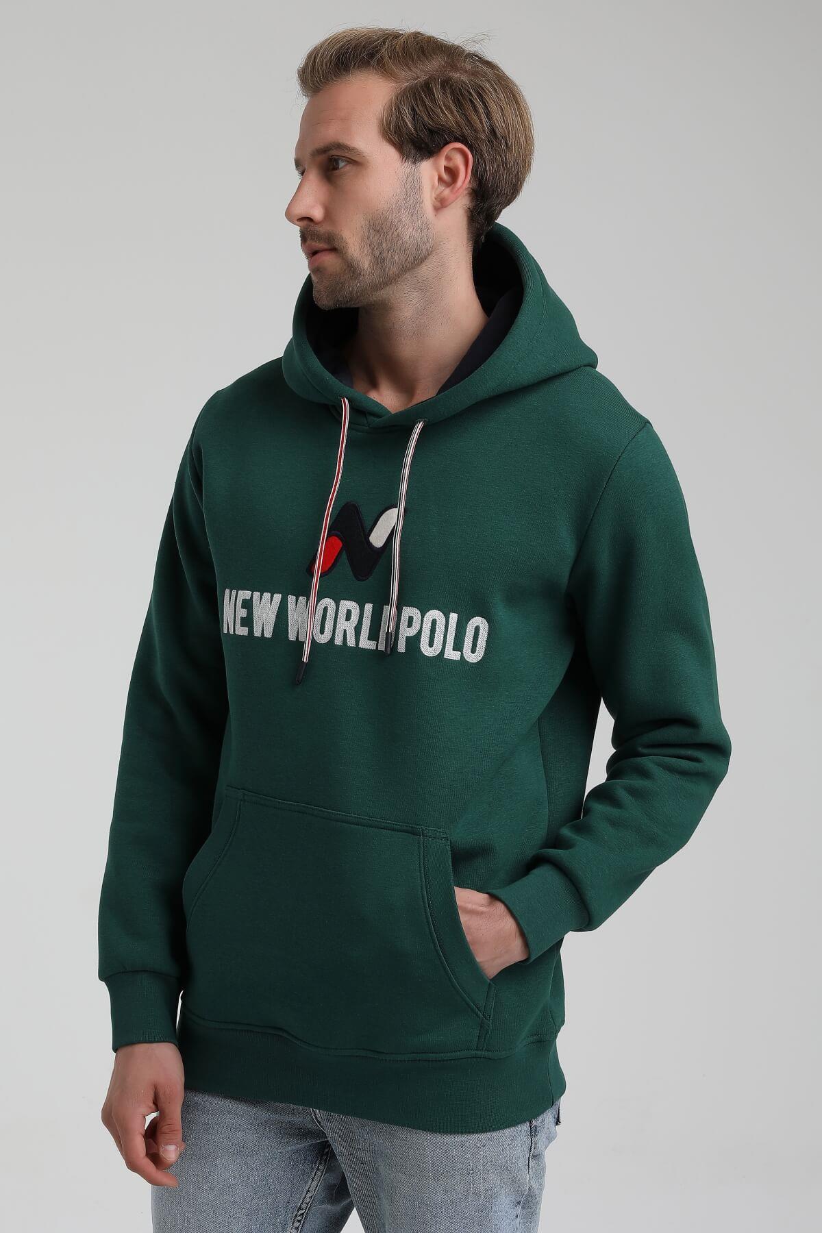 New World Polo Kapüşonlu Koyu Yeşil Slim Fit Hoodie 22FWM64032