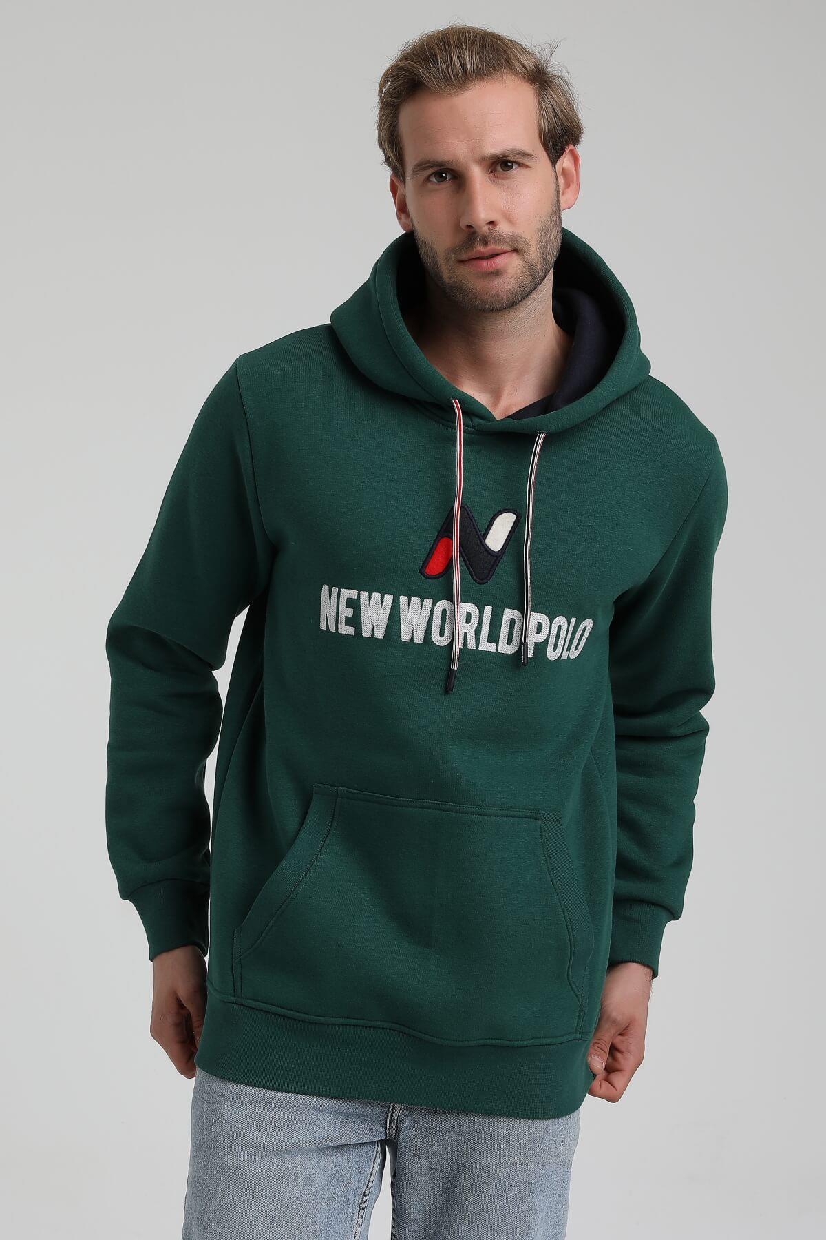 New World Polo Kapüşonlu Koyu Yeşil Slim Fit Hoodie 22FWM64032
