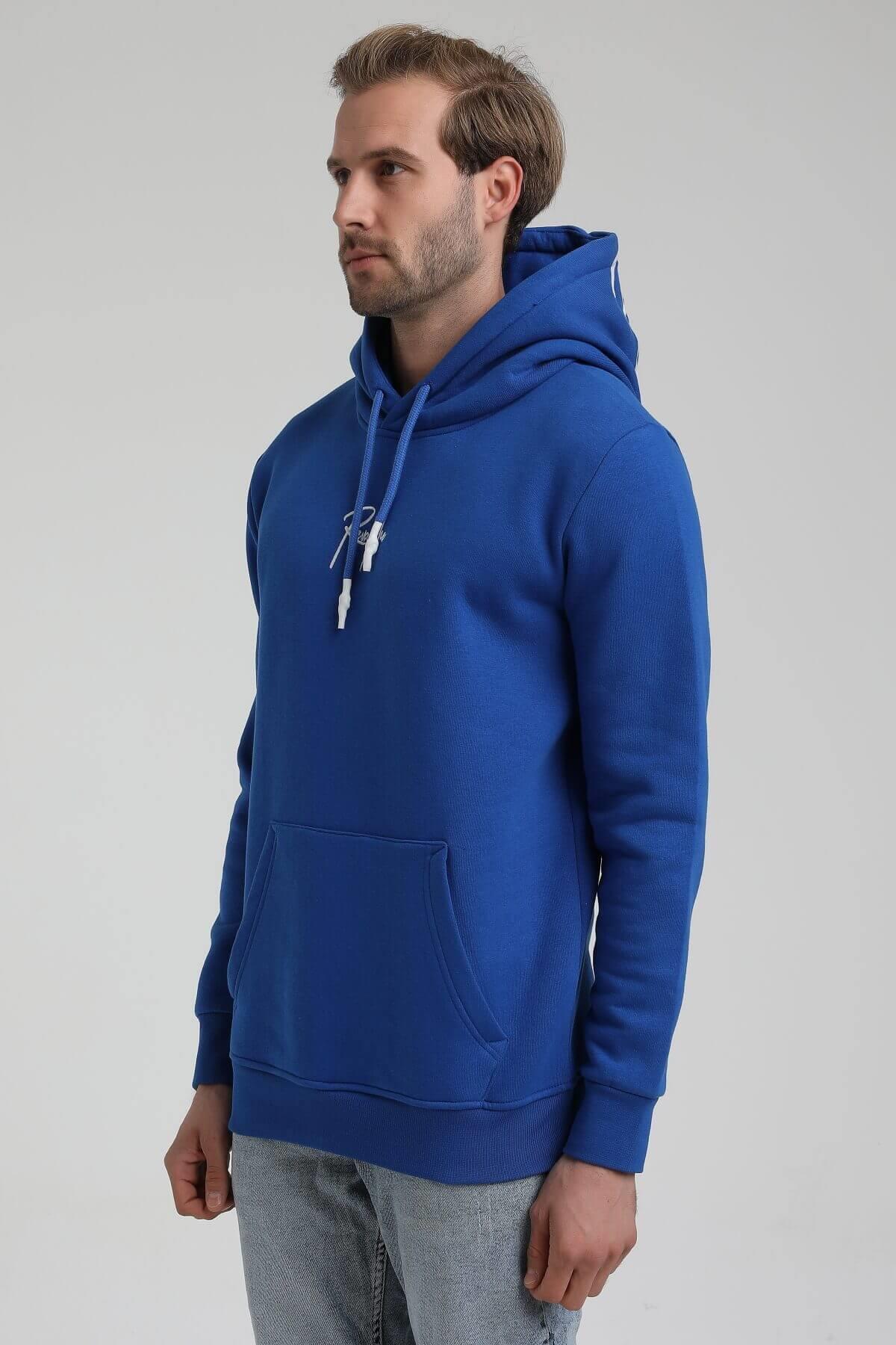 New World Polo Kapüşonlu Saks Slim Fit Hoodie 22FWM64034