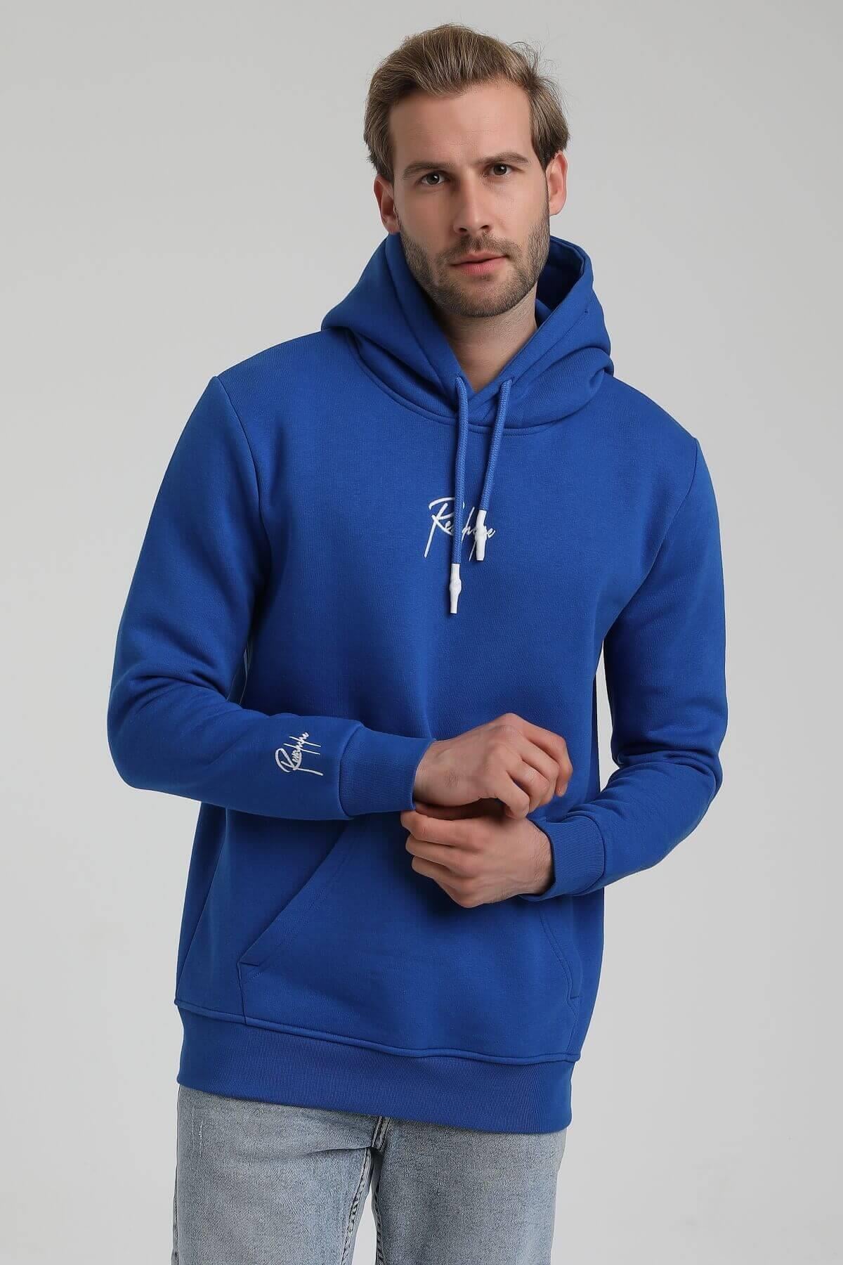 New World Polo Kapüşonlu Saks Slim Fit Hoodie 22FWM64034