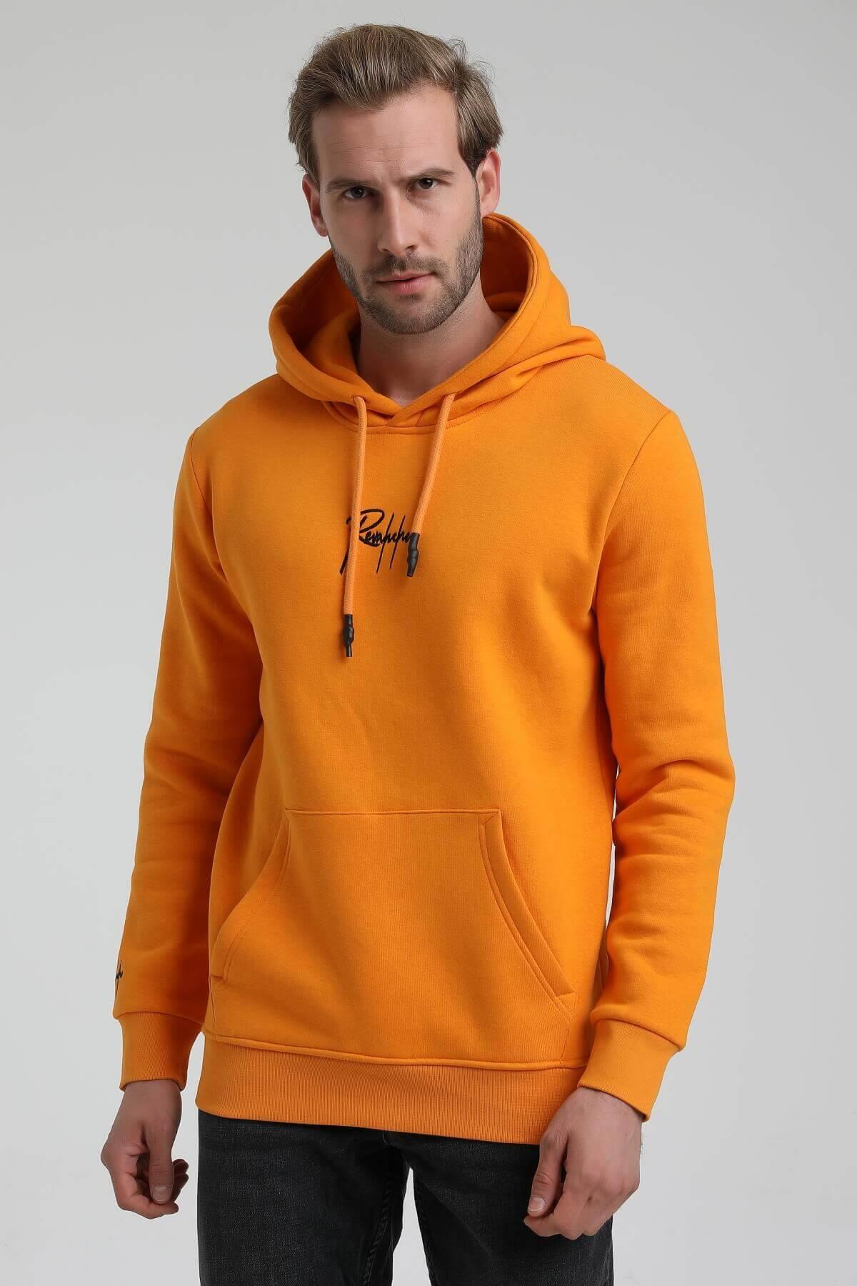 New World Polo Kapüşonlu Turuncu Slim Fit Hoodie 22FWM64034