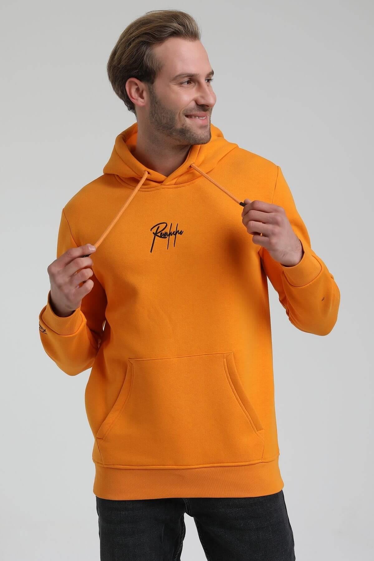 New World Polo Kapüşonlu Turuncu Slim Fit Hoodie 22FWM64034