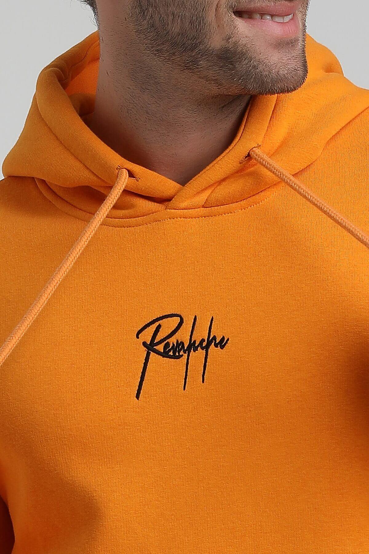 New World Polo Kapüşonlu Turuncu Slim Fit Hoodie 22FWM64034