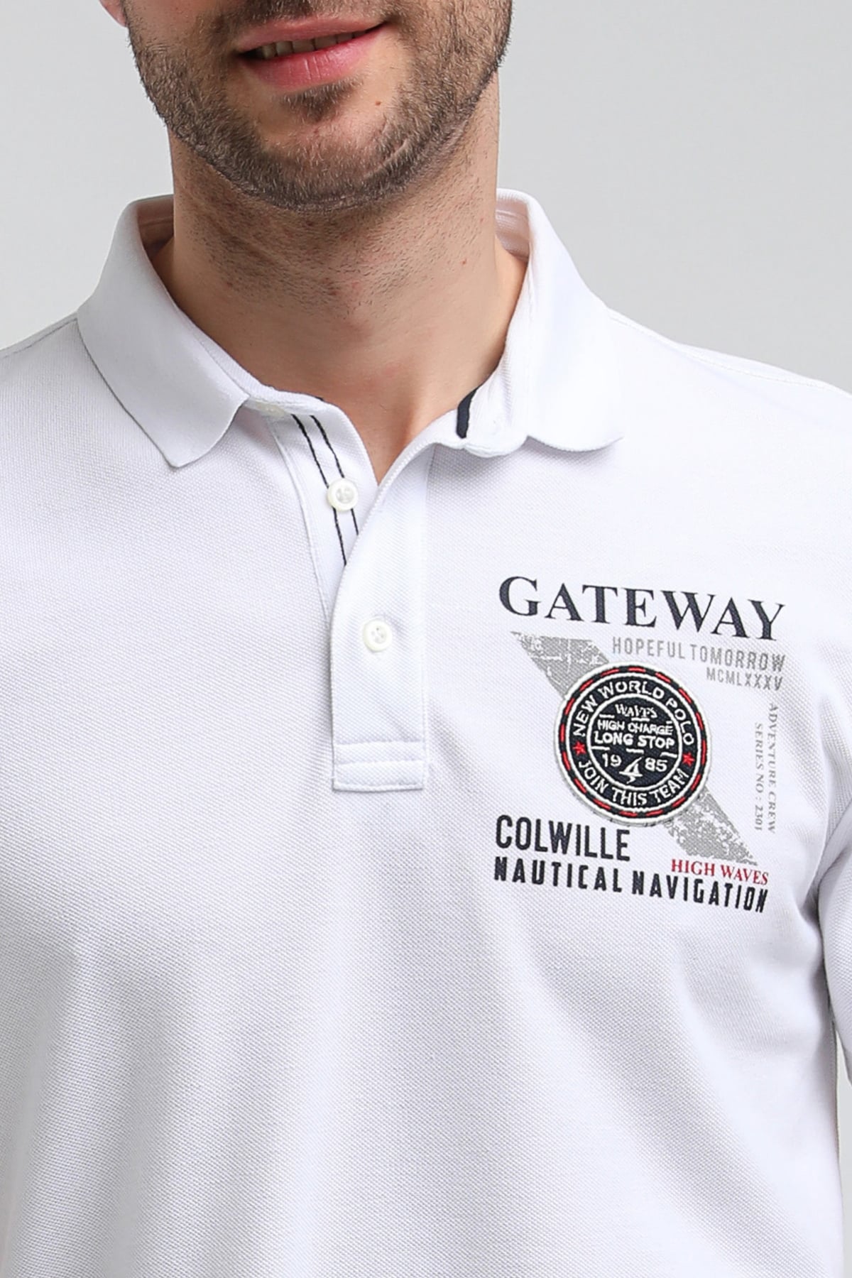 New World Polo Polo Yaka Beyaz Regular Custom Polo 23SSM10271
