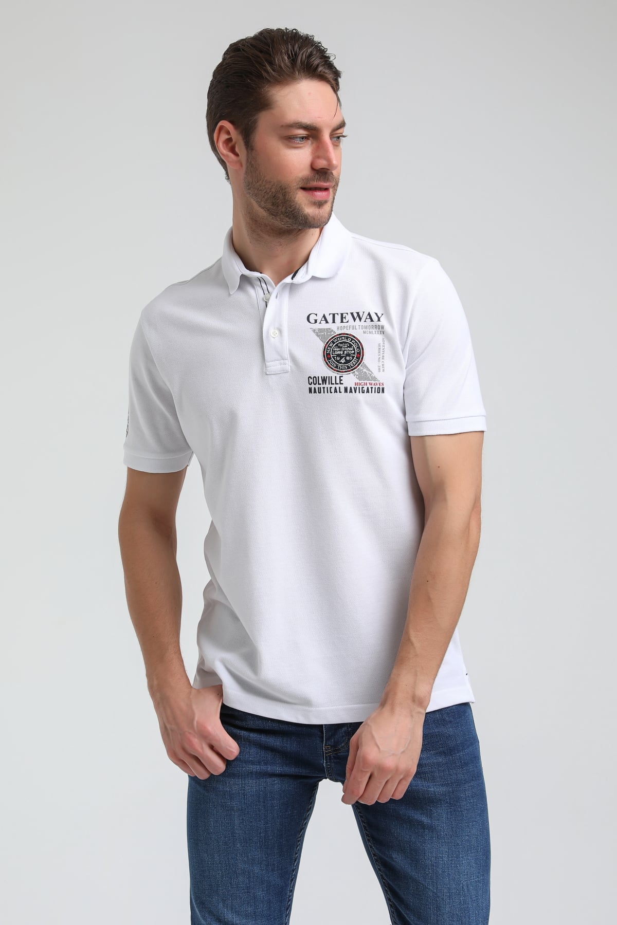 New World Polo Polo Yaka Beyaz Regular Custom Polo 23SSM10271