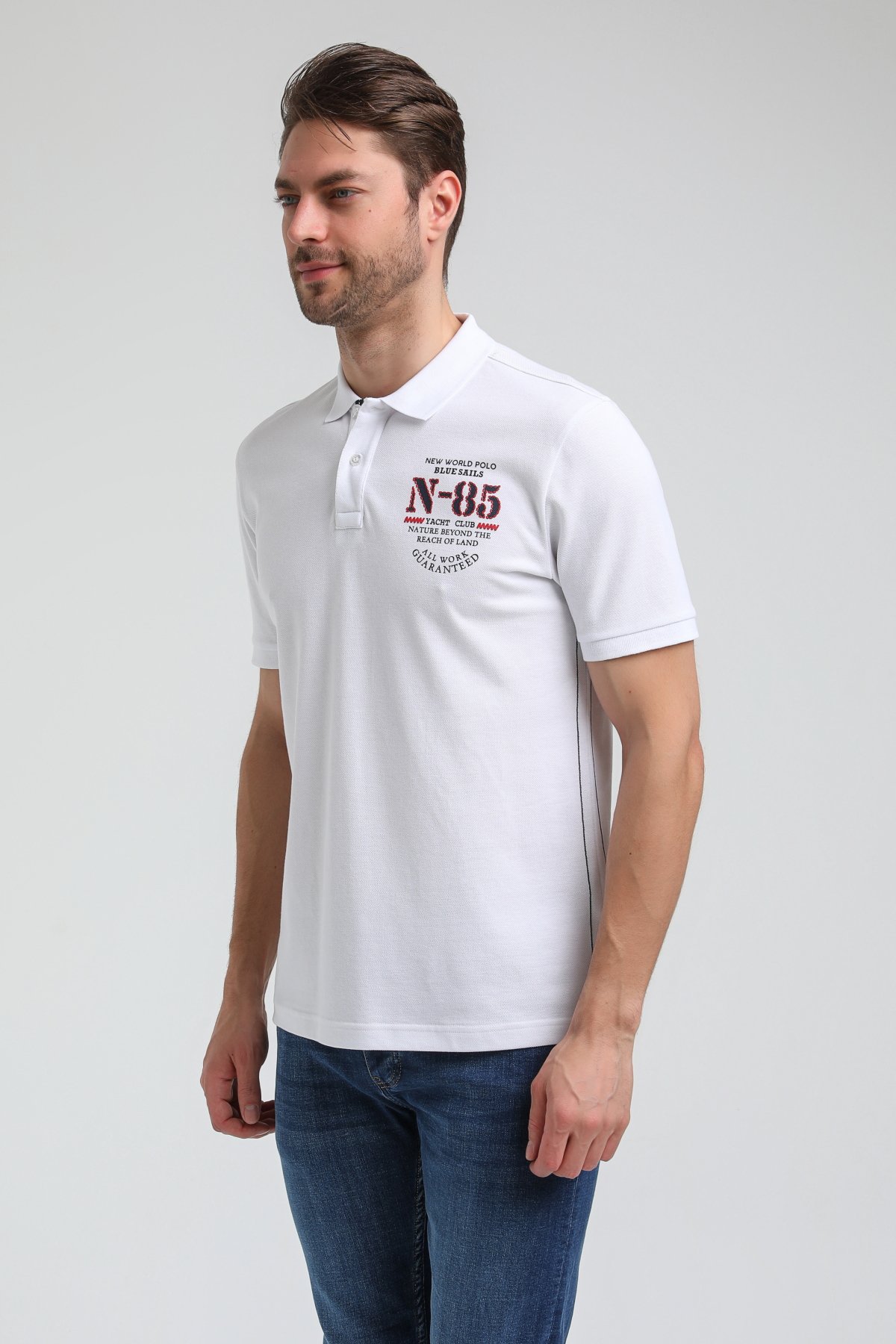 New World Polo Polo Yaka Beyaz Regular Custom Polo 23SSM10273