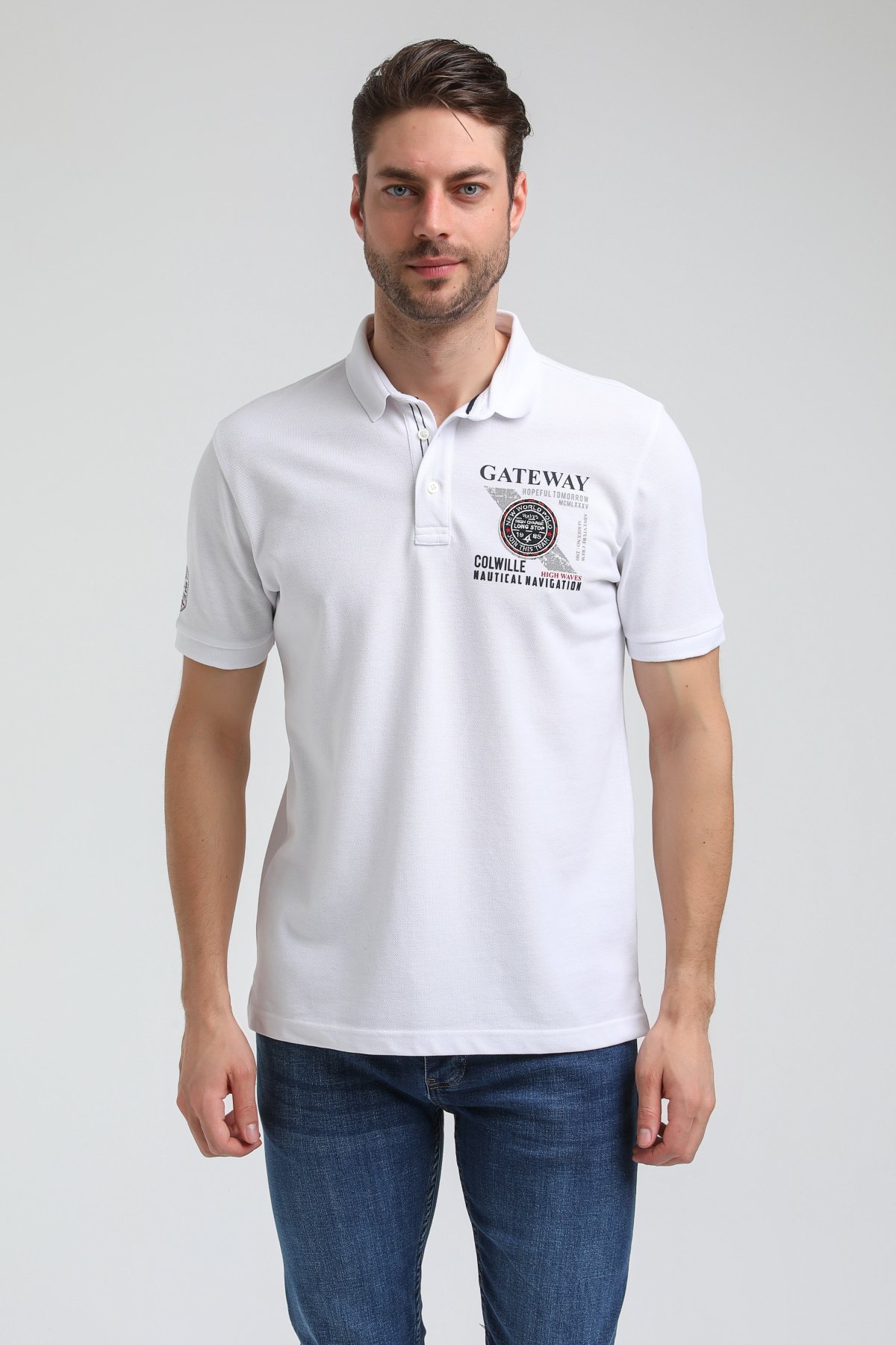 New World Polo Polo Yaka Beyaz Regular Custom Polo 23SSM10271