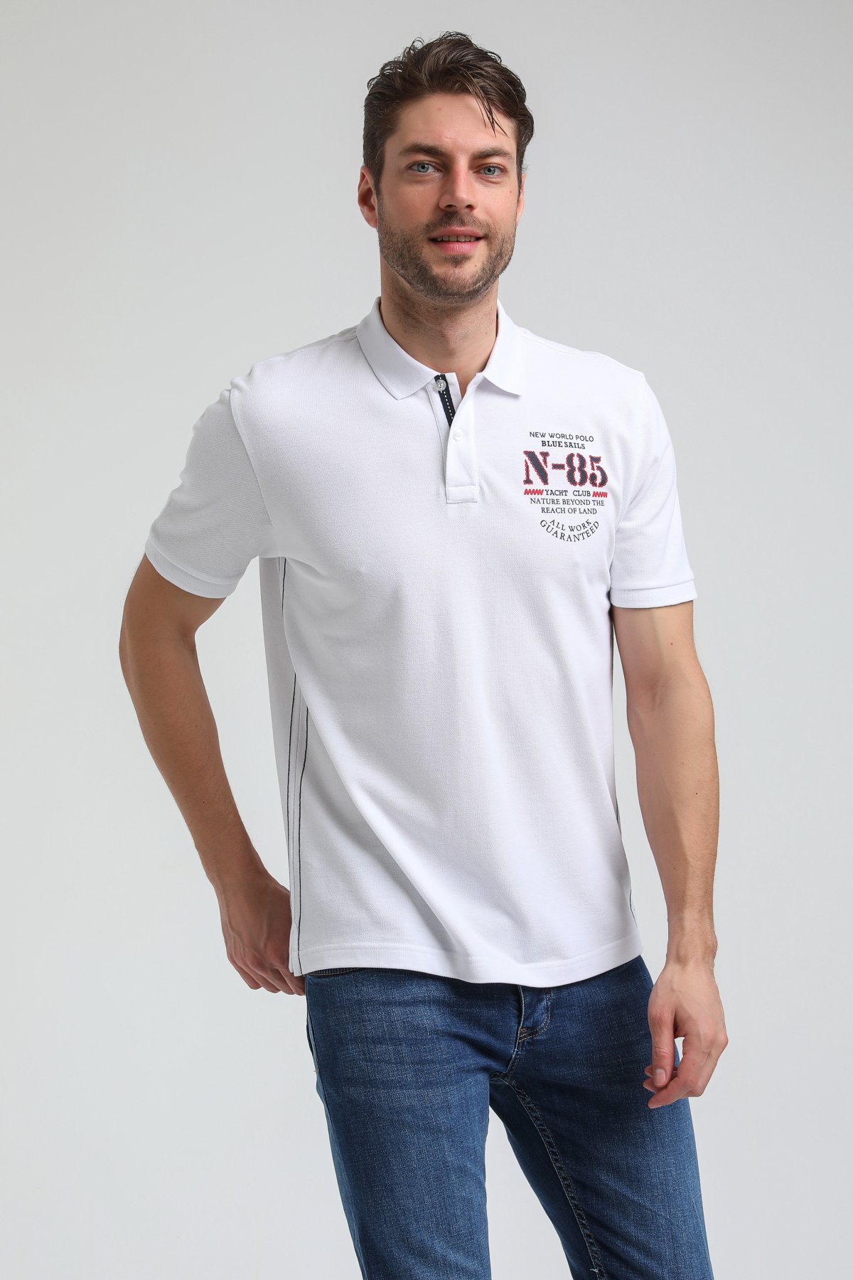 New World Polo Polo Yaka Beyaz Regular Custom Polo 23SSM10273