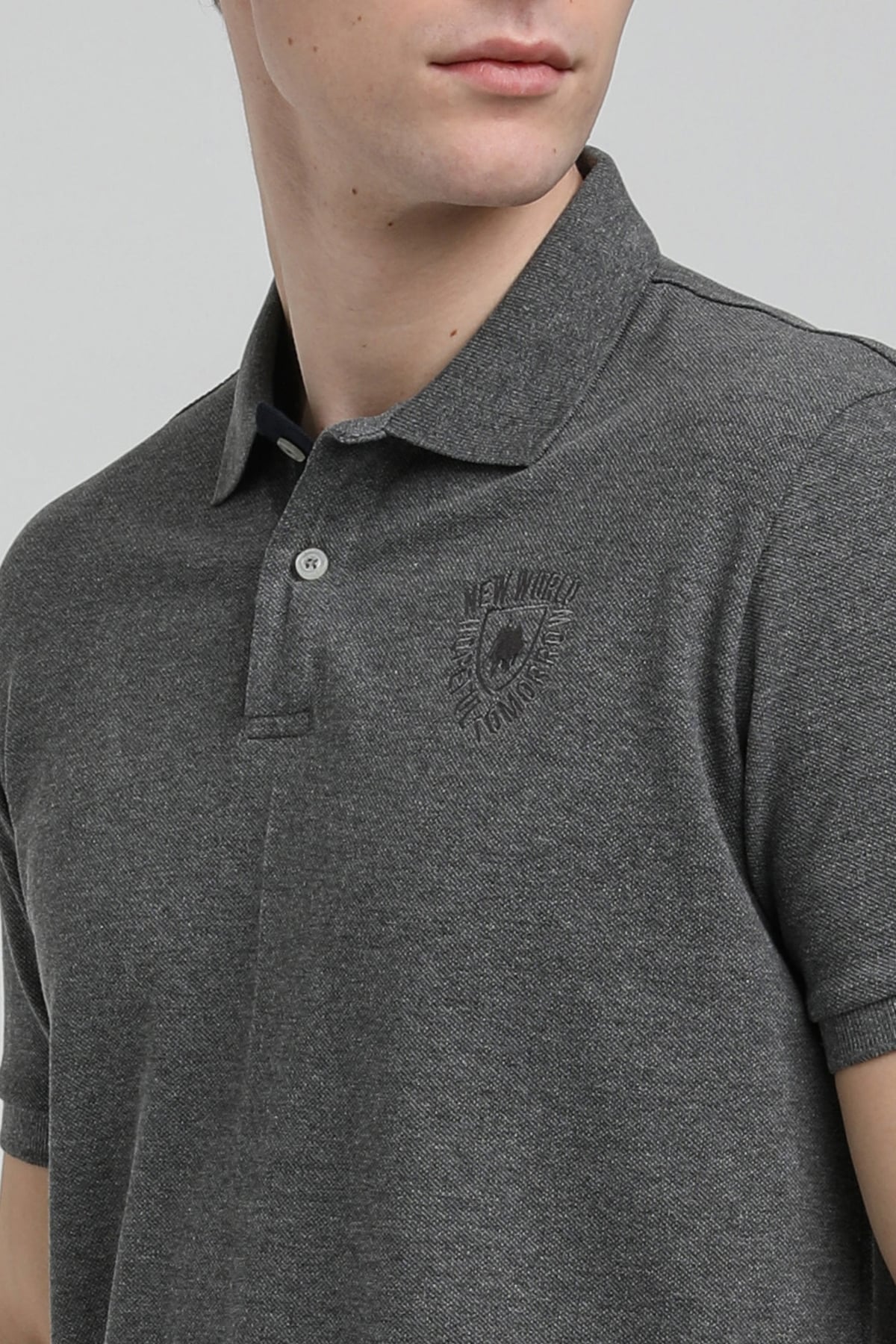 New World Polo Polo Yaka Gri Regular Custom Polo 23SSM10253