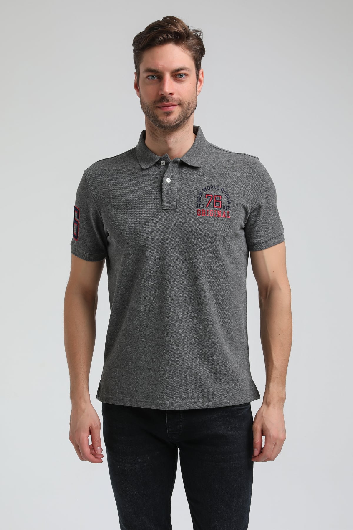 New World Polo Polo Yaka Gri Regular Custom Polo 23SSM10254
