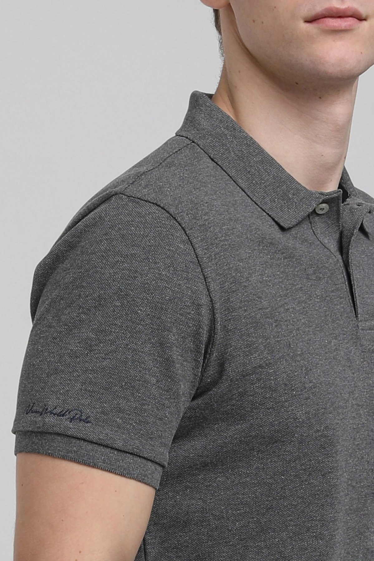 New World Polo Polo Yaka Gri Regular Custom Polo 23SSM10248