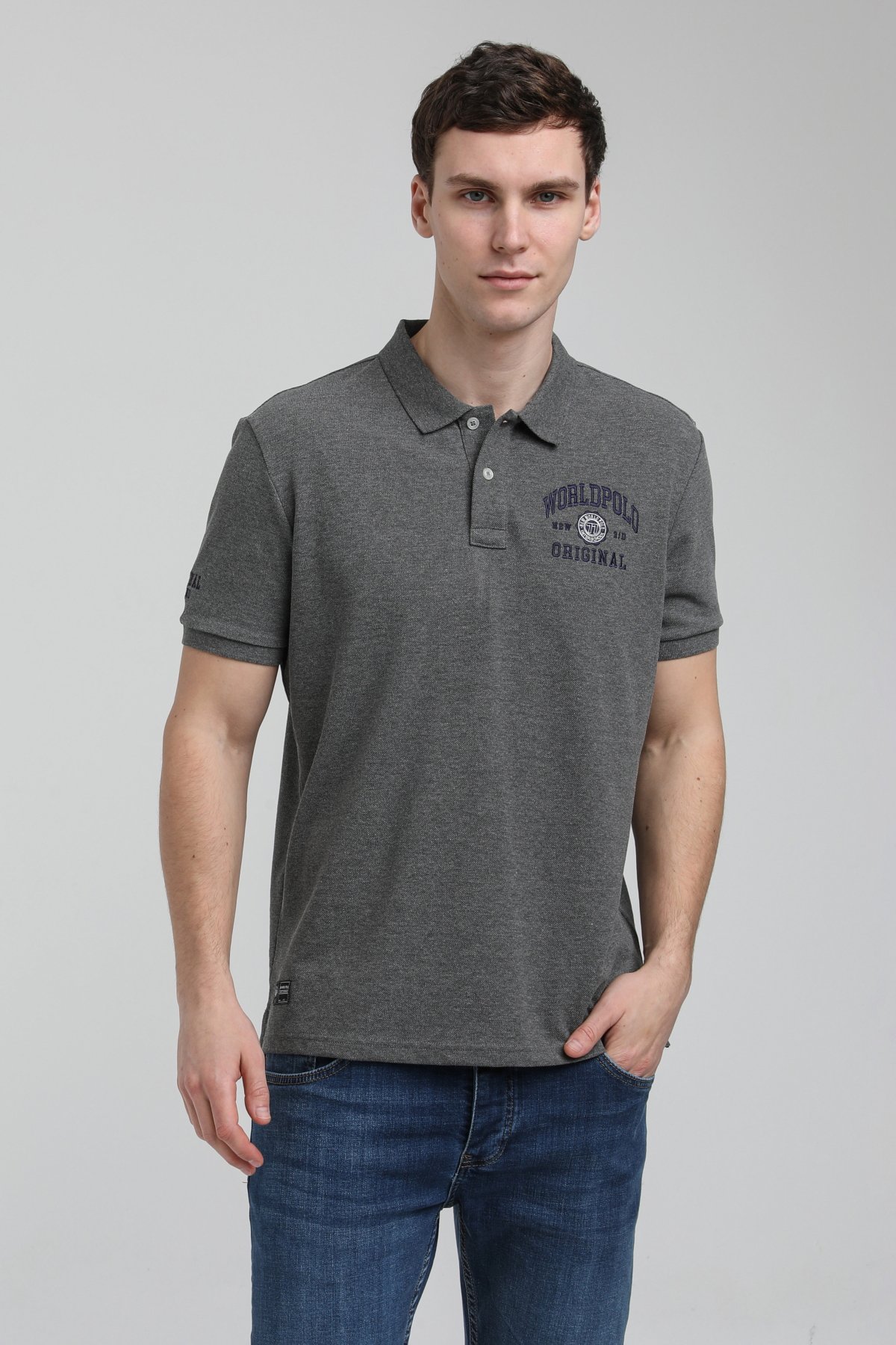 New World Polo Polo Yaka Gri Regular Custom Polo 23SSM10250