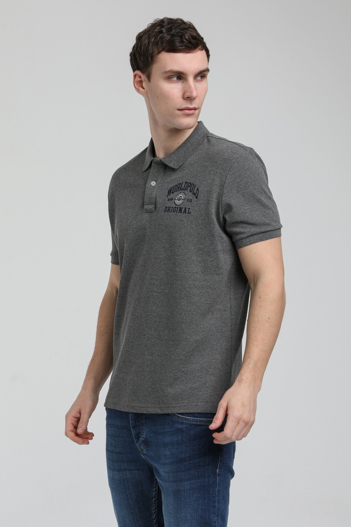 New World Polo Polo Yaka Gri Regular Custom Polo 23SSM10250