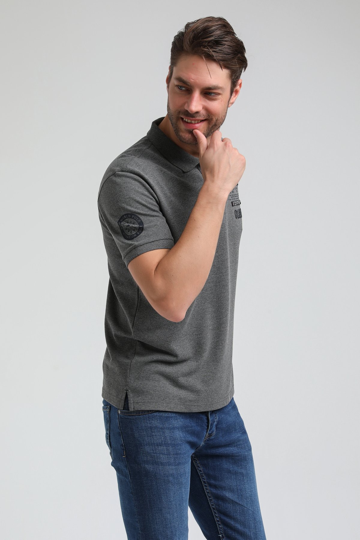 New World Polo Polo Yaka Gri Regular Custom Polo 23SSM10270