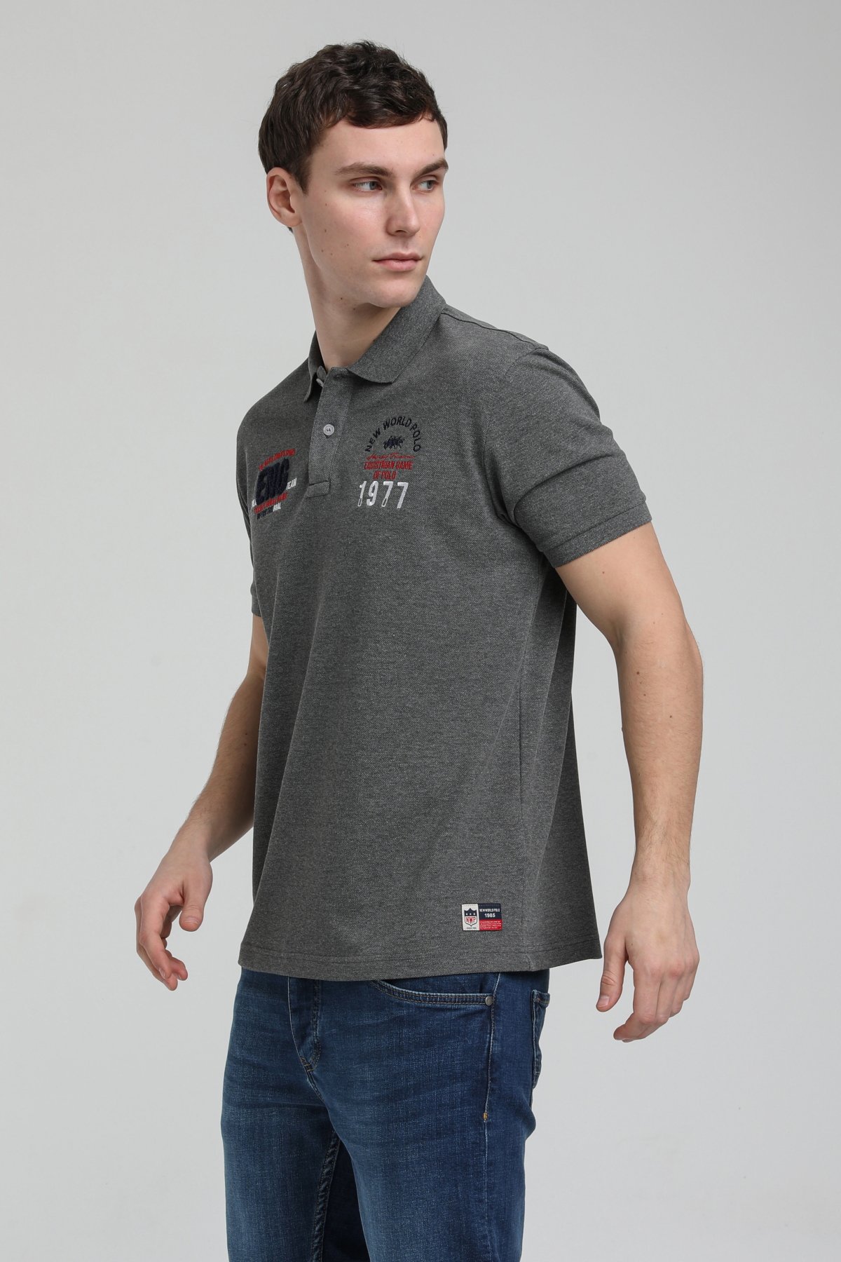 New World Polo Polo Yaka Gri Regular Custom Polo 23SSM10256