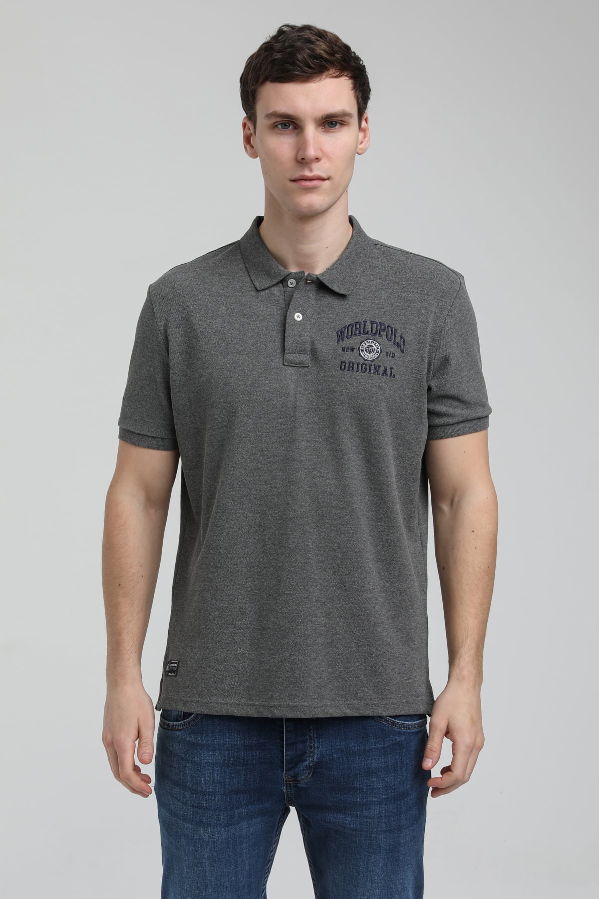 New World Polo Polo Yaka Gri Regular Custom Polo 23SSM10250