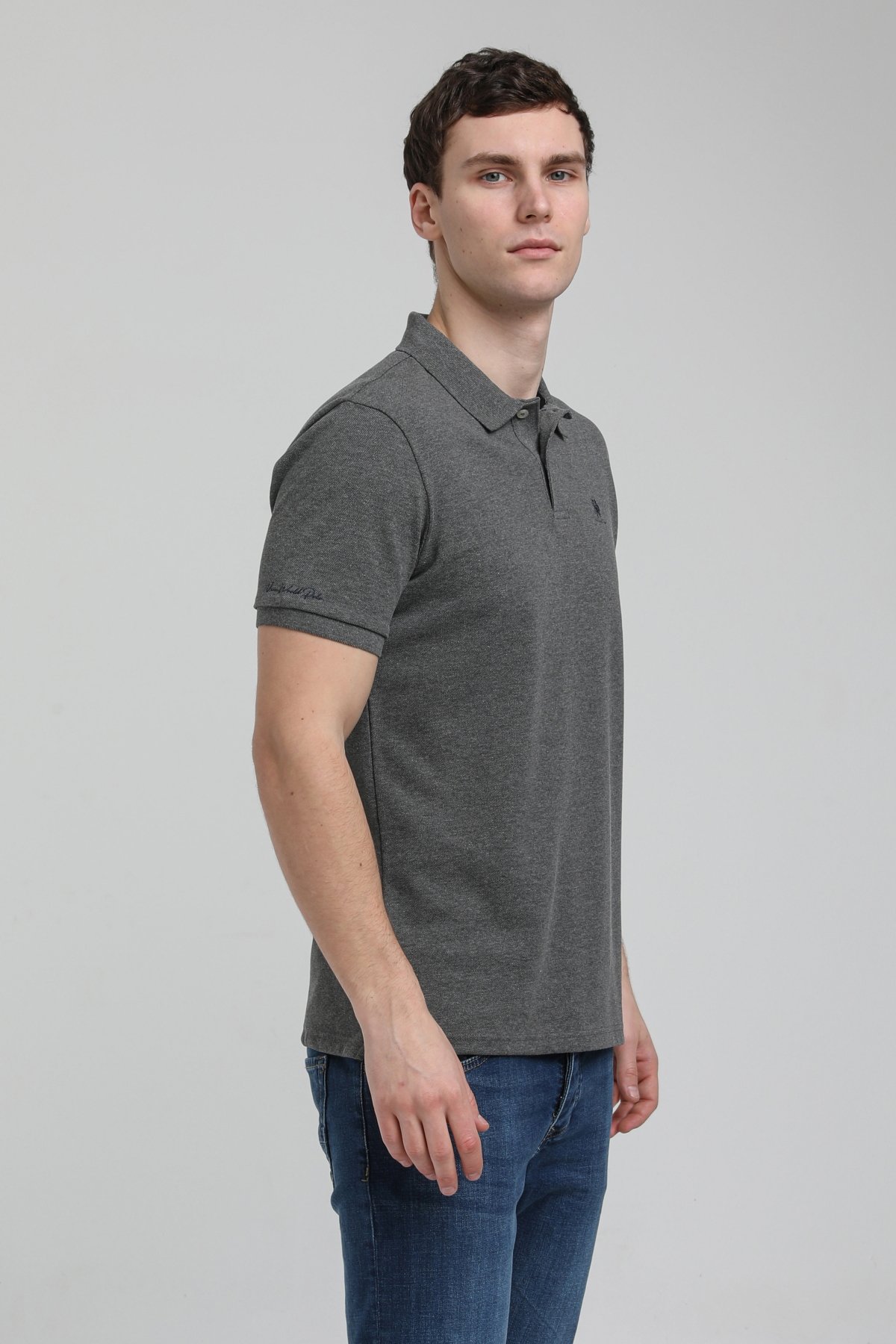 New World Polo Polo Yaka Gri Regular Custom Polo 23SSM10248
