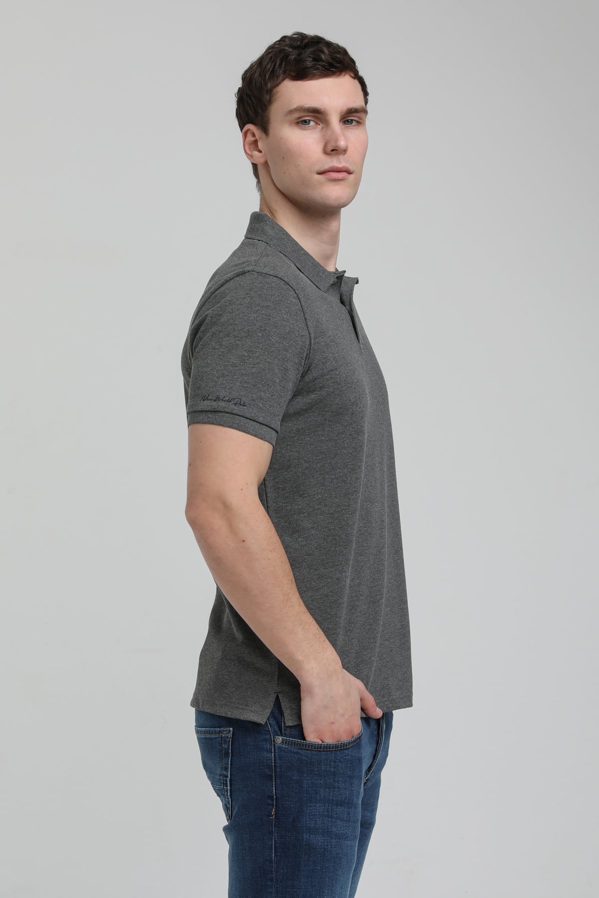 New World Polo Polo Yaka Gri Regular Custom Polo 23SSM10248