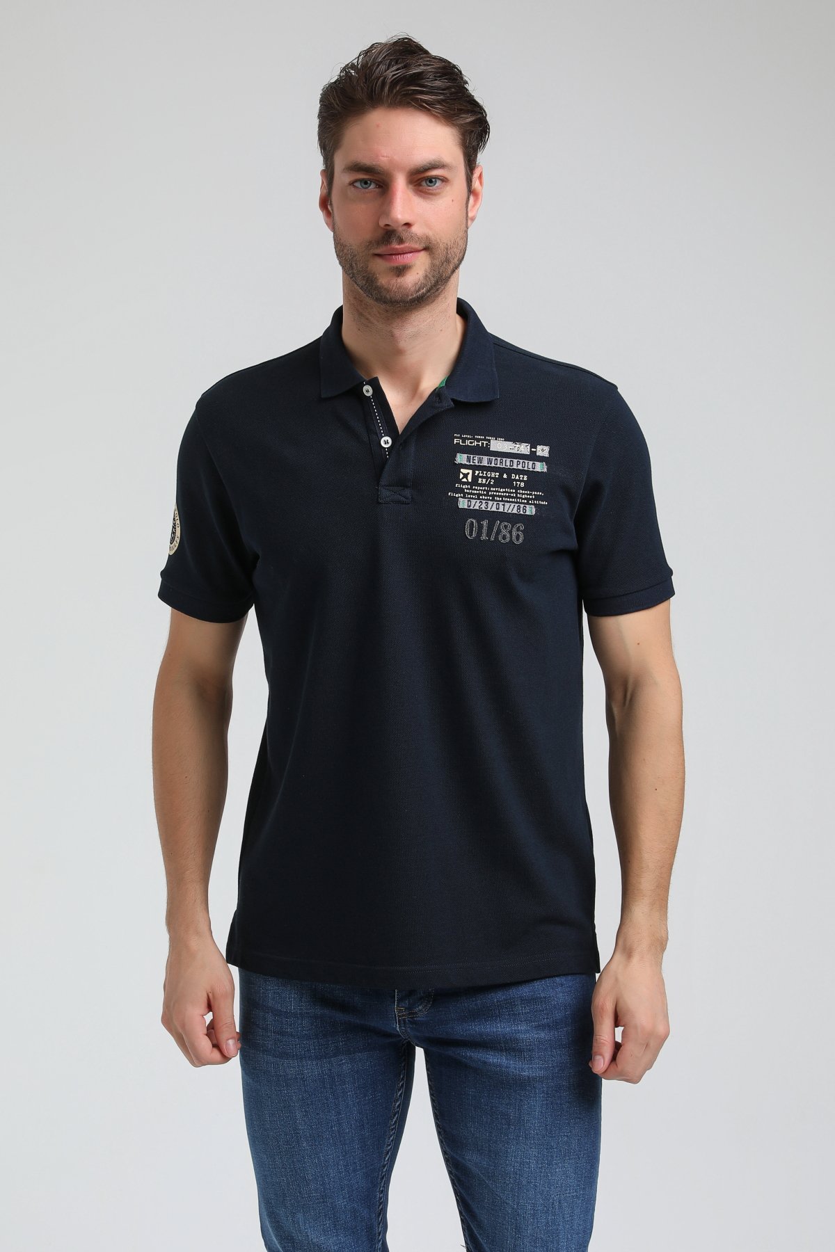 New World Polo Polo Yaka Gri Regular Custom Polo 23SSM10270