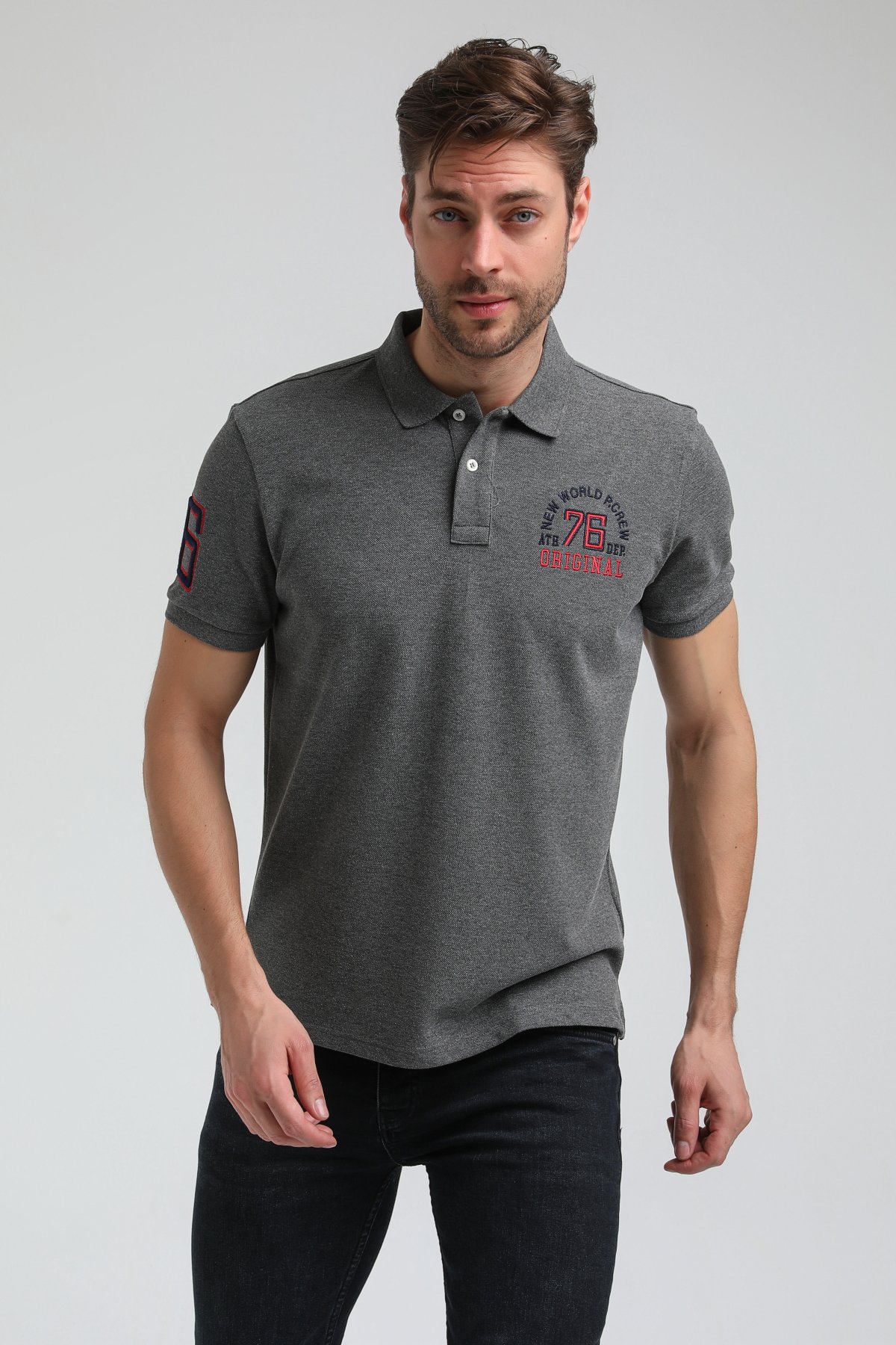 New World Polo Polo Yaka Gri Regular Custom Polo 23SSM10254