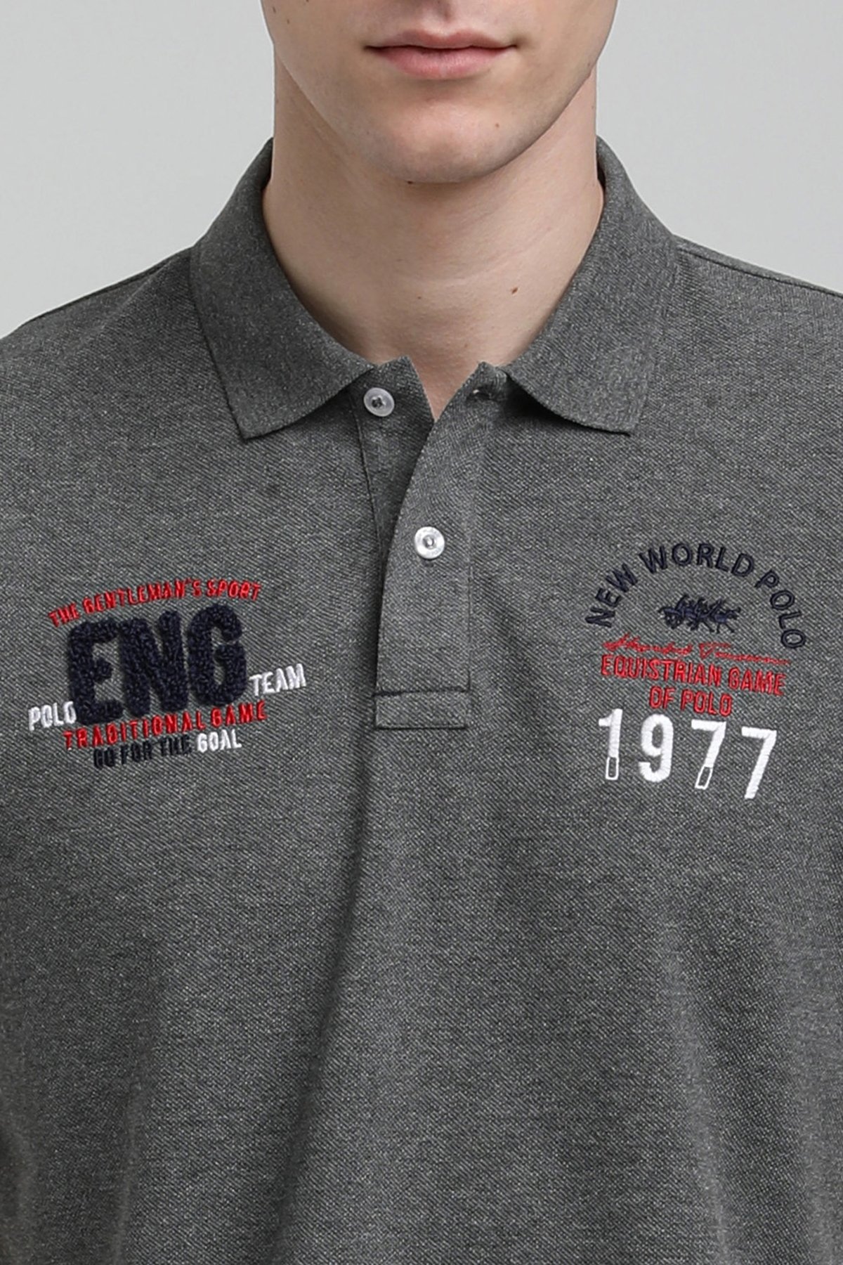 New World Polo Polo Yaka Gri Regular Custom Polo 23SSM10256