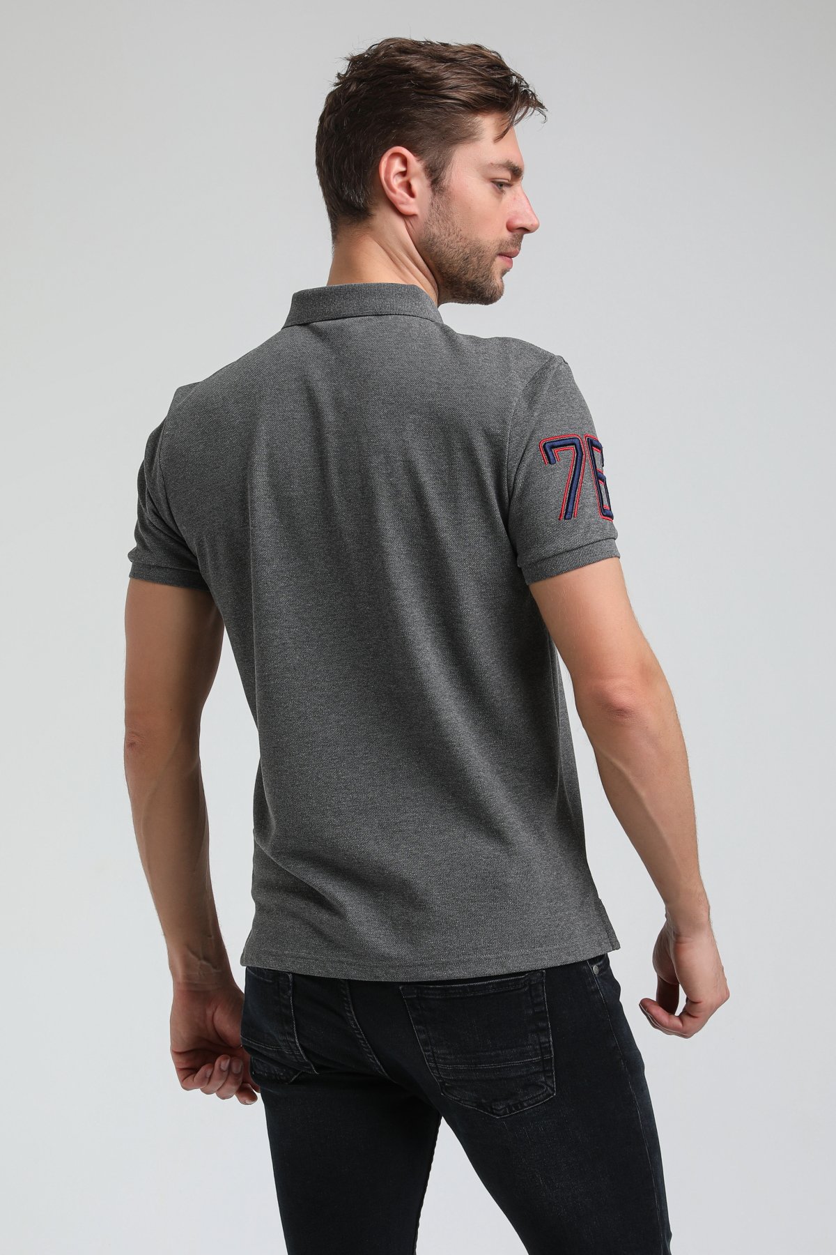 New World Polo Polo Yaka Gri Regular Custom Polo 23SSM10254
