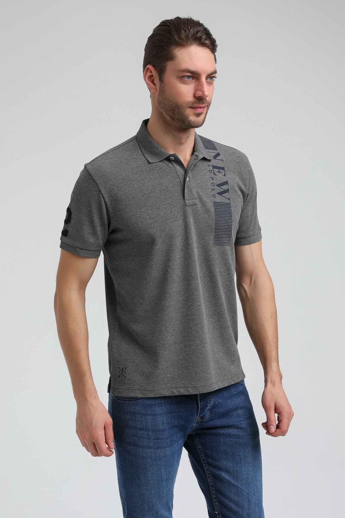 New World Polo Polo Yaka Gri Regular Custom Polo 23SSM10274