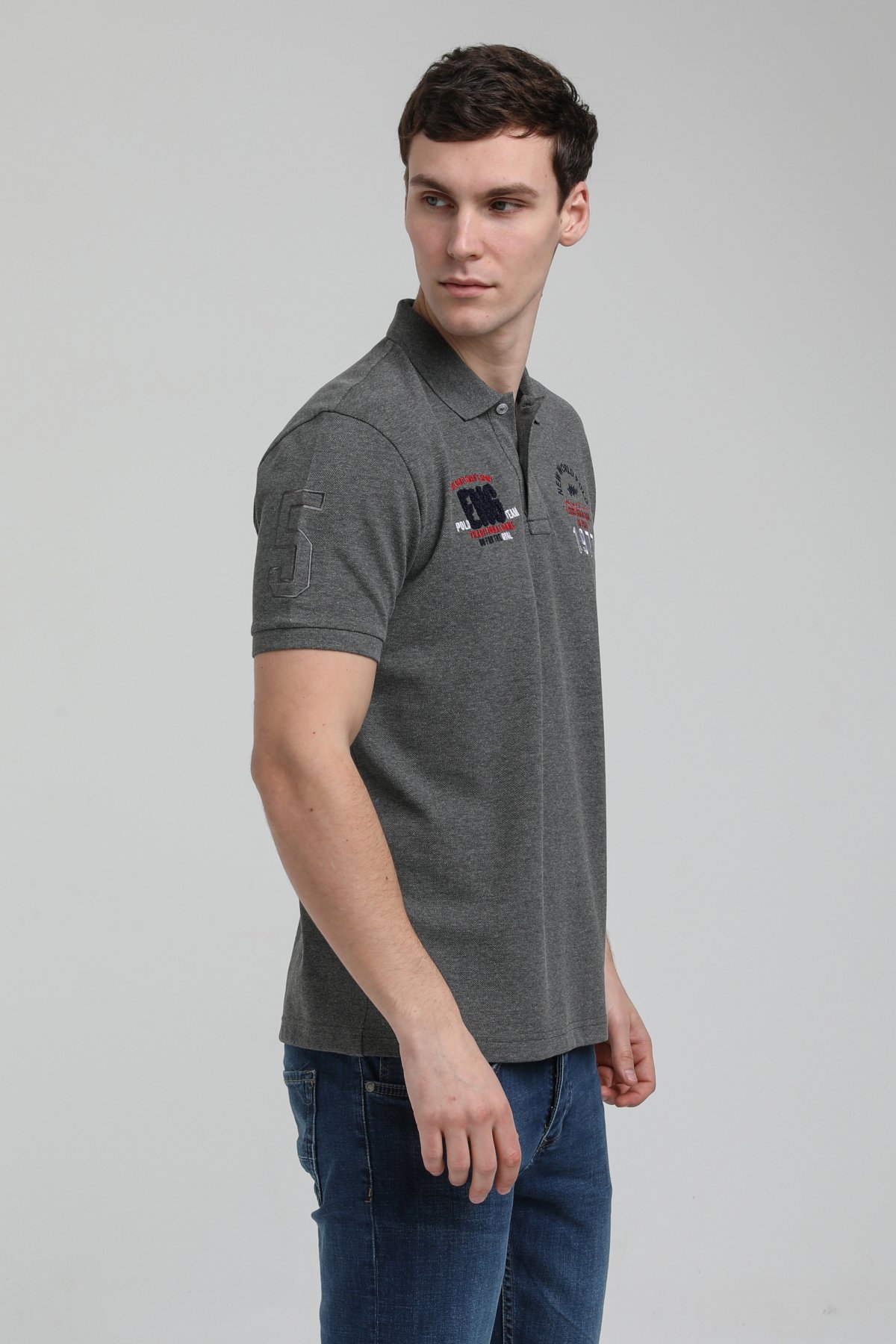 New World Polo Polo Yaka Gri Regular Custom Polo 23SSM10256