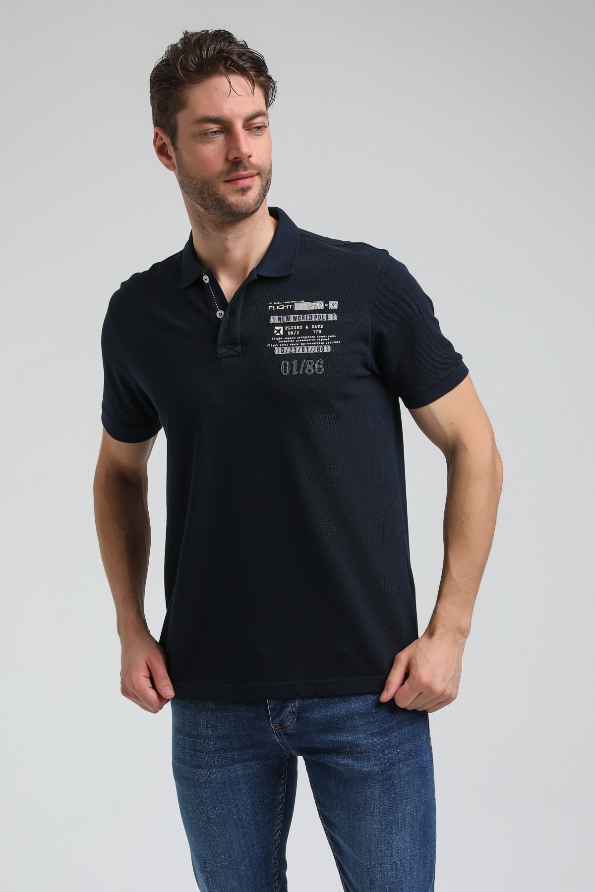 New World Polo Polo Yaka Gri Regular Custom Polo 23SSM10270