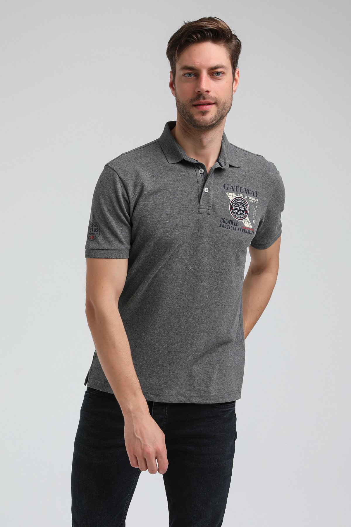 New World Polo Polo Yaka Gri Regular Custom Polo 23SSM10271