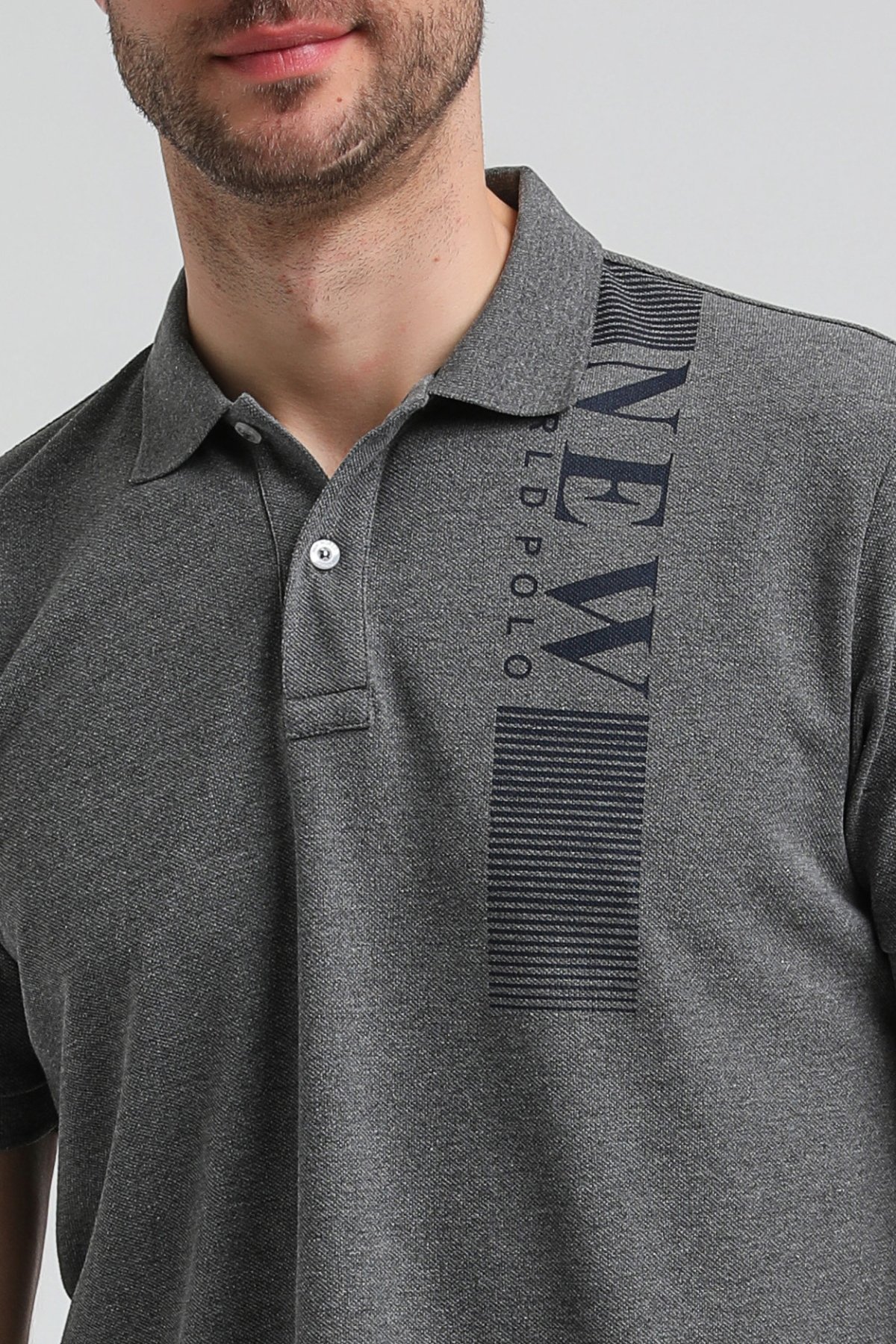 New World Polo Polo Yaka Gri Regular Custom Polo 23SSM10274