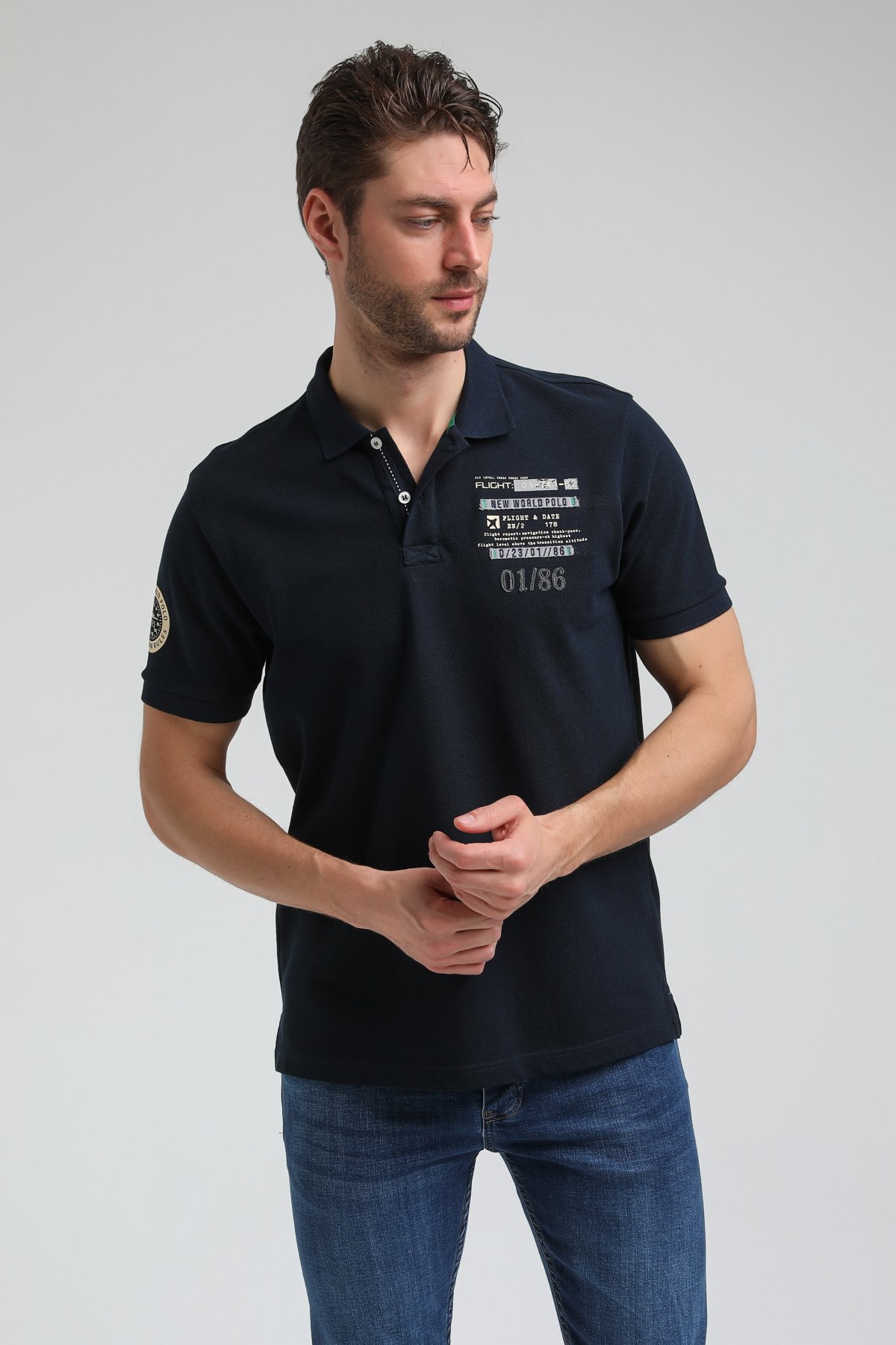 New World Polo Polo Yaka Gri Regular Custom Polo 23SSM10270
