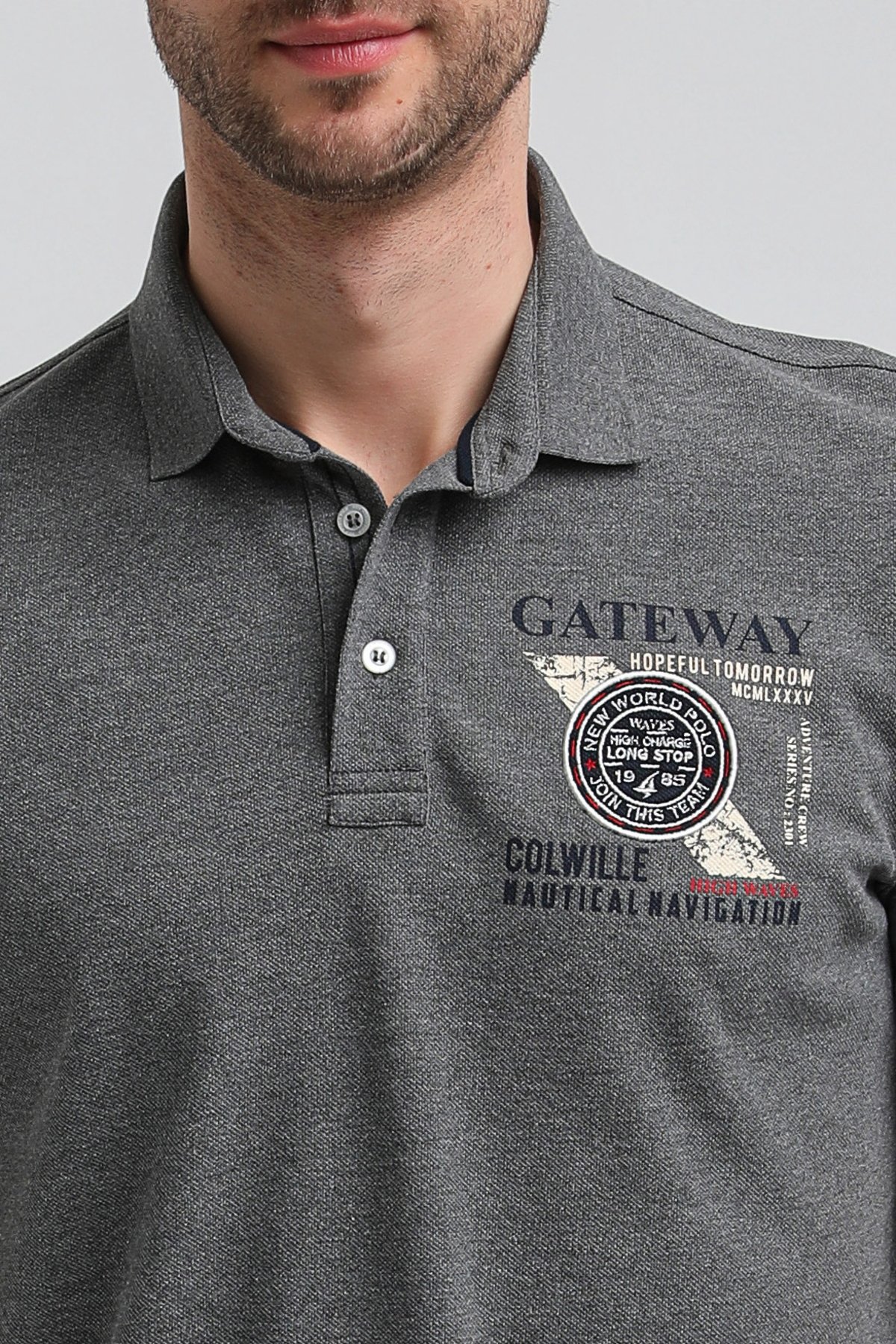 New World Polo Polo Yaka Gri Regular Custom Polo 23SSM10271