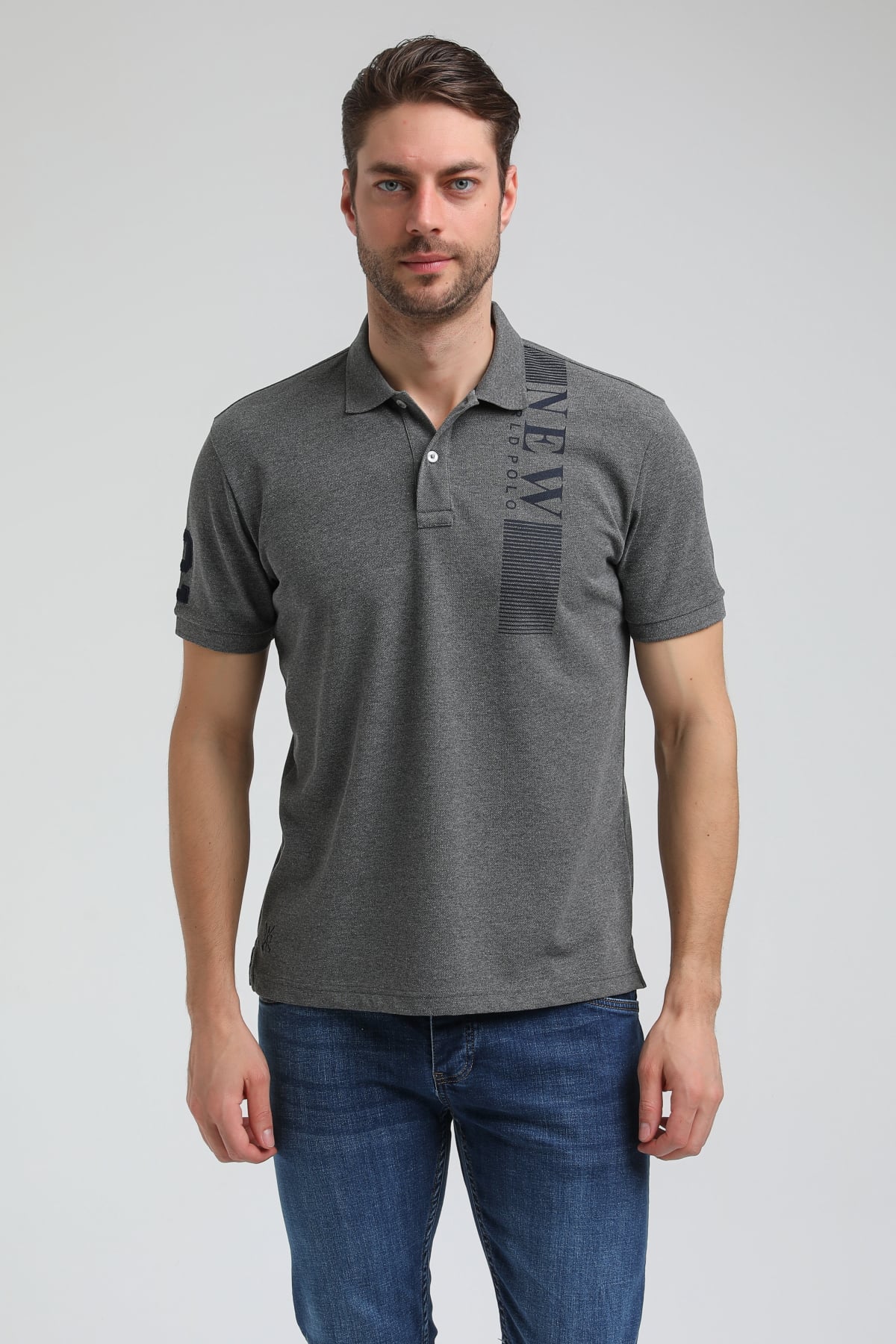 New World Polo Polo Yaka Gri Regular Custom Polo 23SSM10274