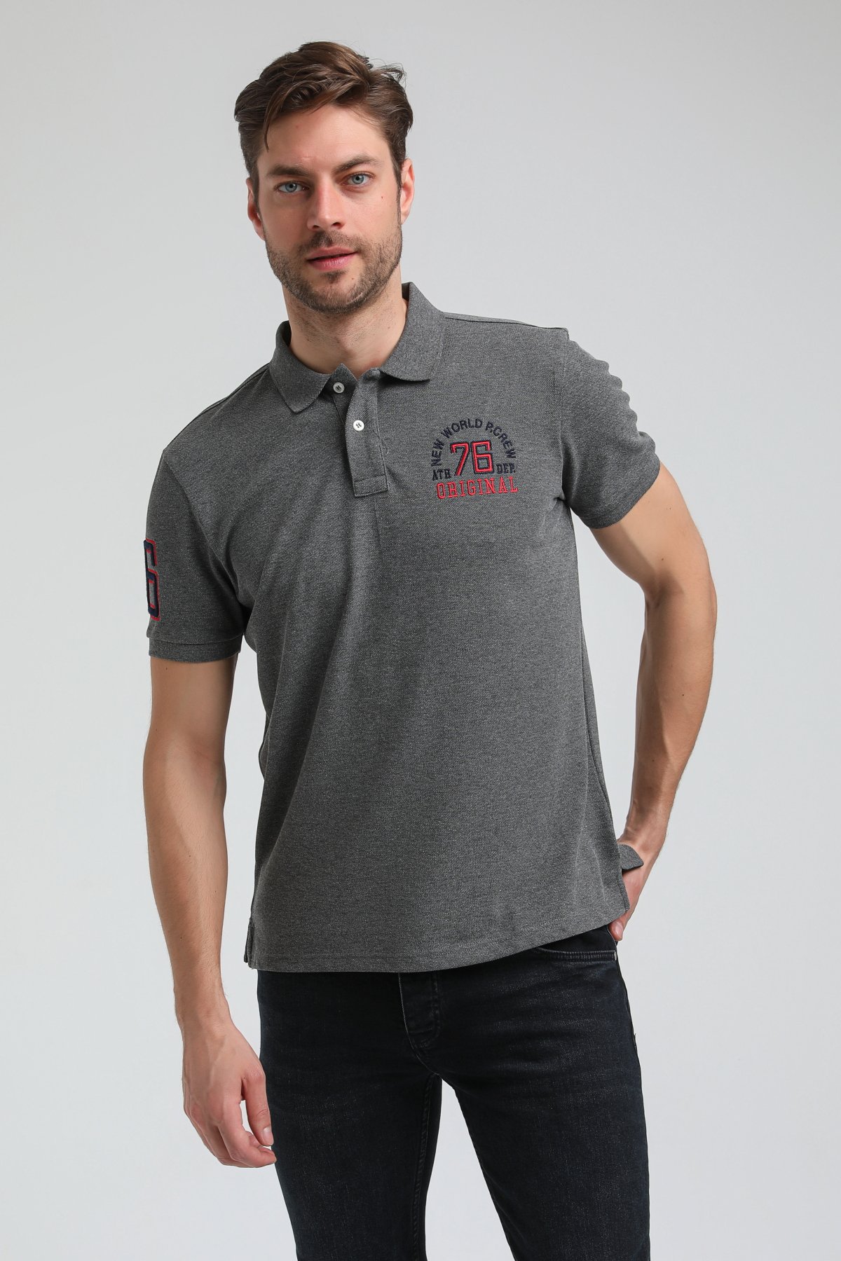 New World Polo Polo Yaka Gri Regular Custom Polo 23SSM10254