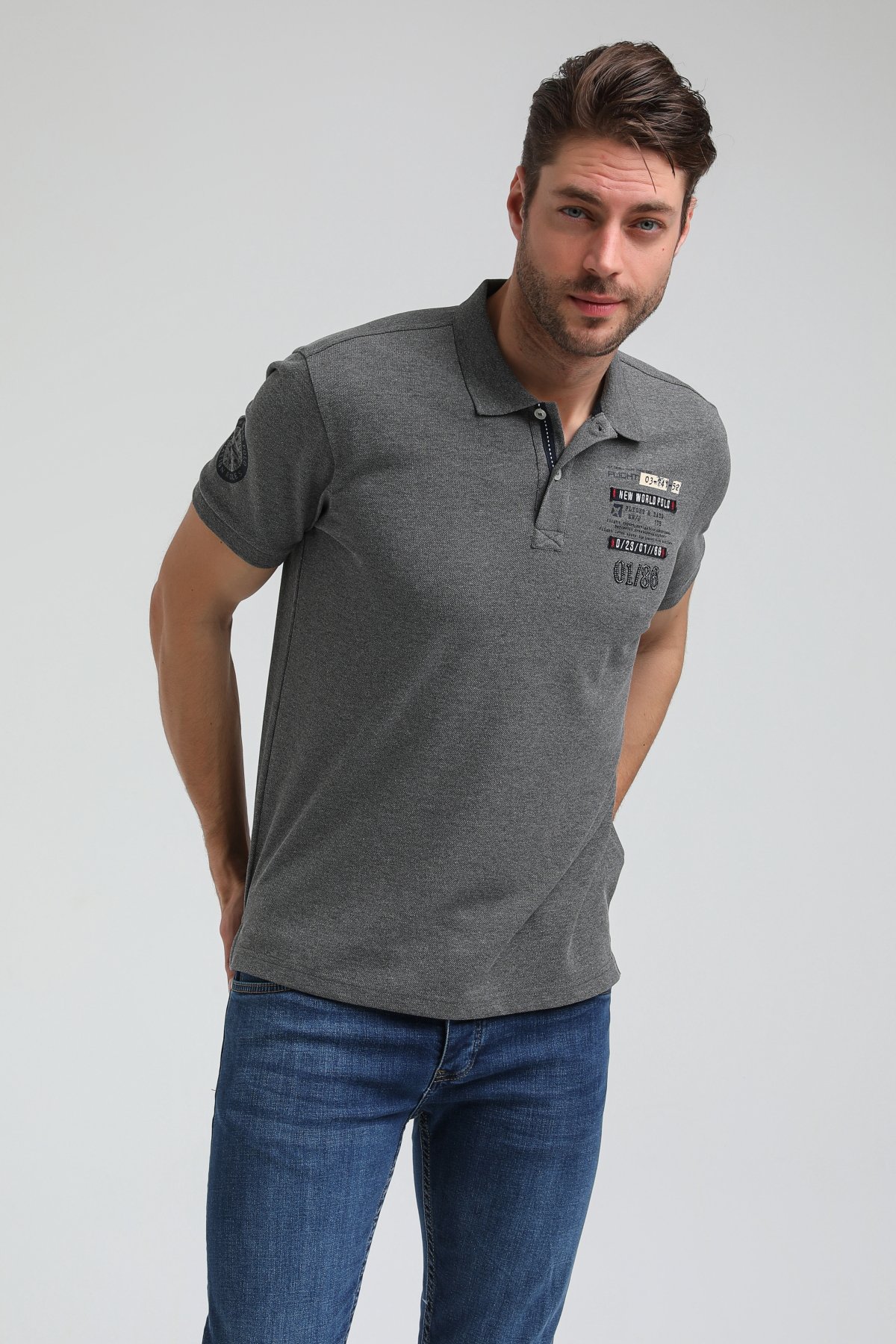 New World Polo Polo Yaka Gri Regular Custom Polo 23SSM10270
