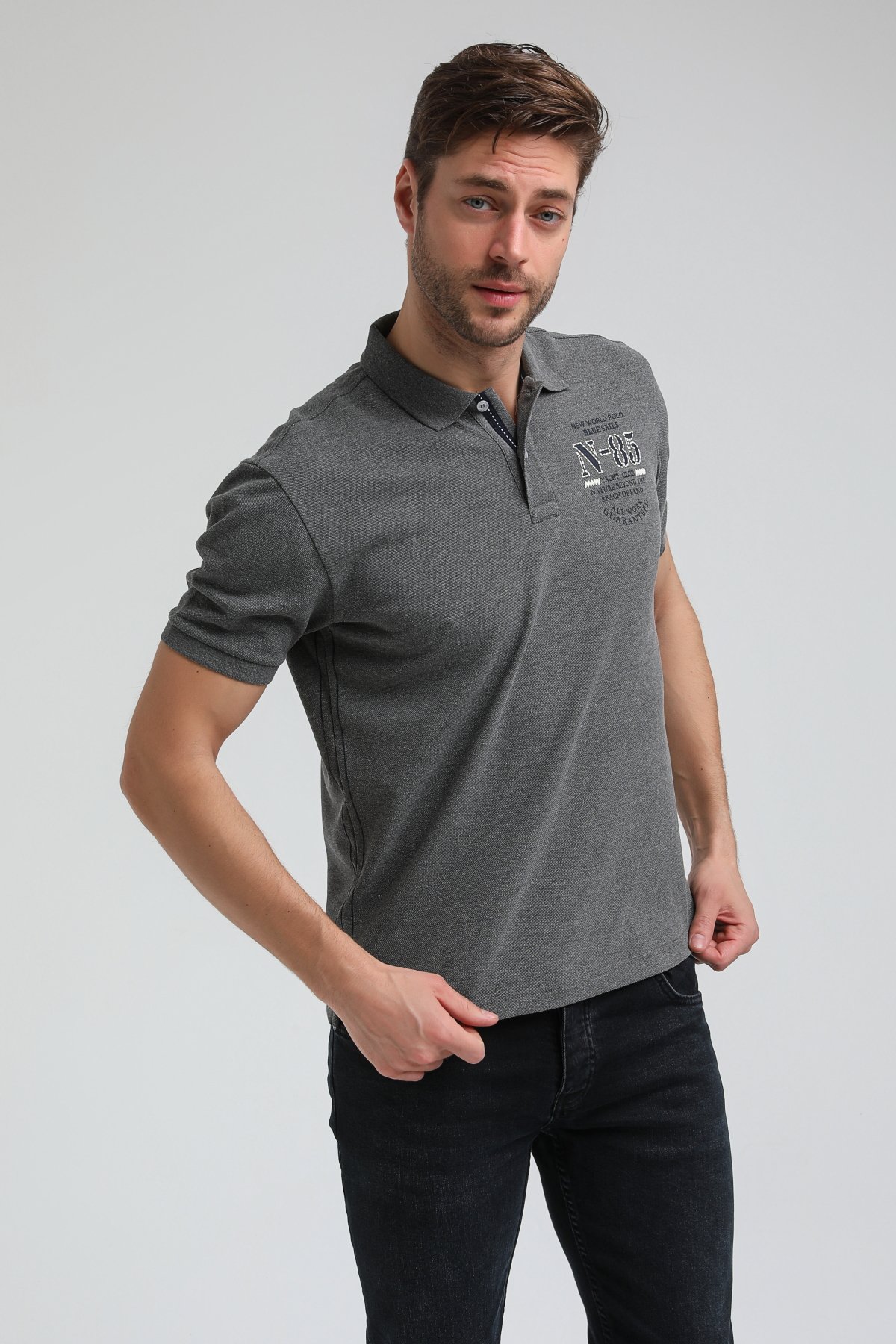 New World Polo Polo Yaka Gri Regular Custom Polo 23SSM10273