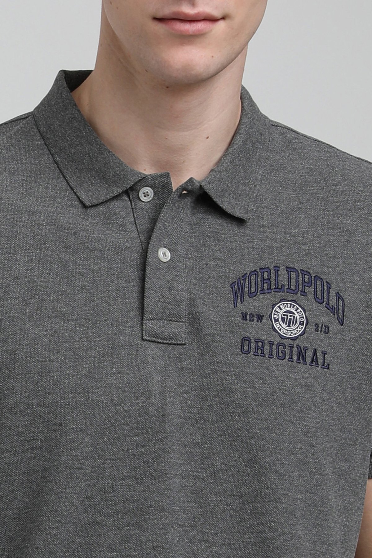 New World Polo Polo Yaka Gri Regular Custom Polo 23SSM10250