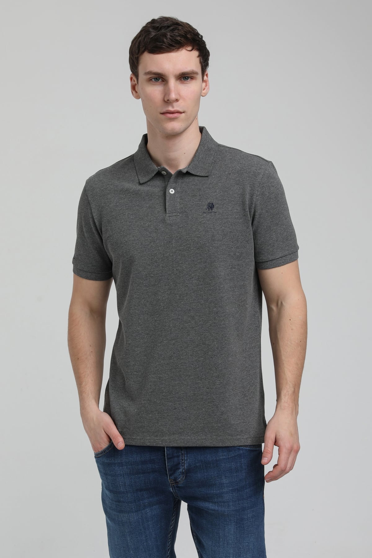 New World Polo Polo Yaka Gri Regular Custom Polo 23SSM10248