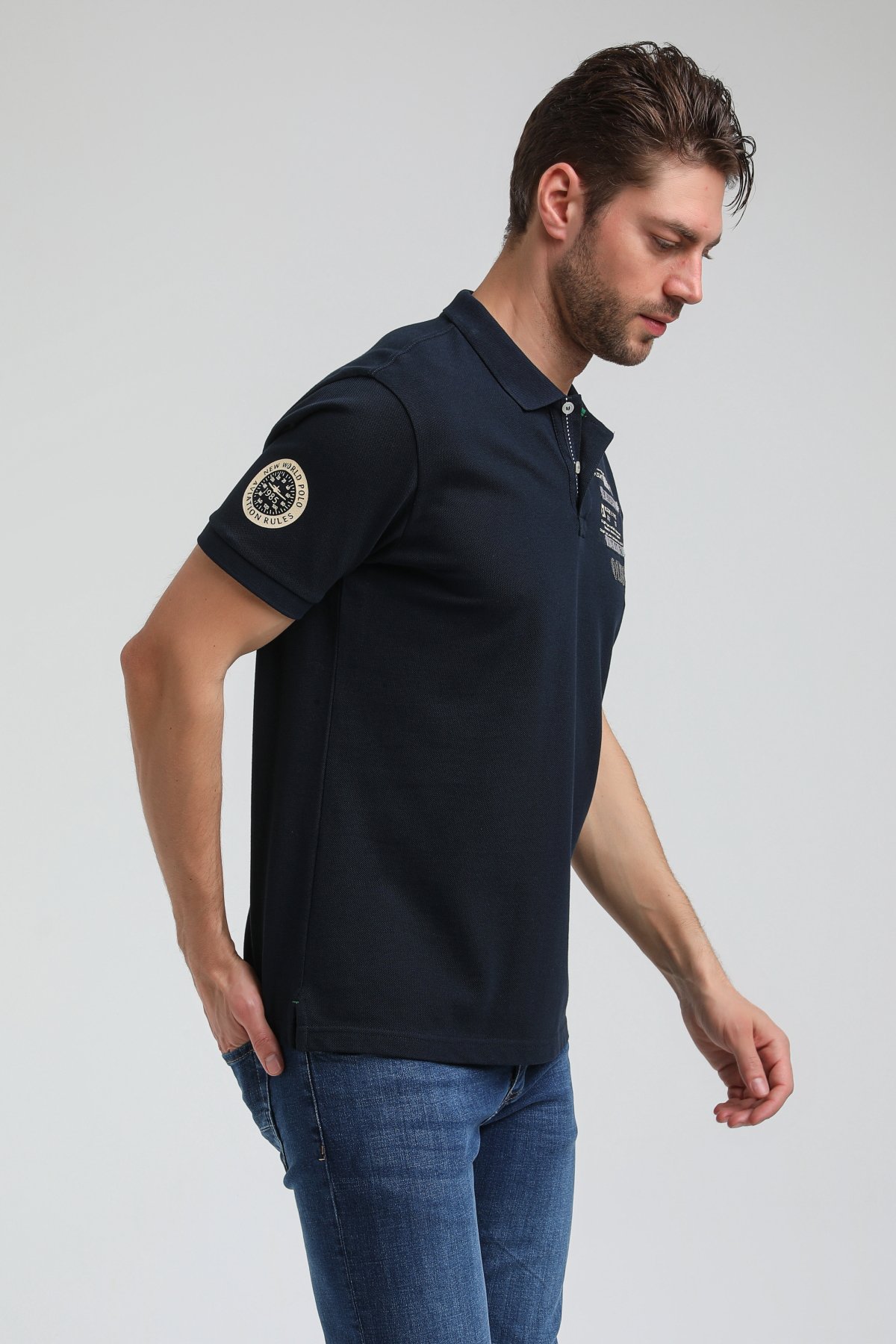 New World Polo Polo Yaka Gri Regular Custom Polo 23SSM10270