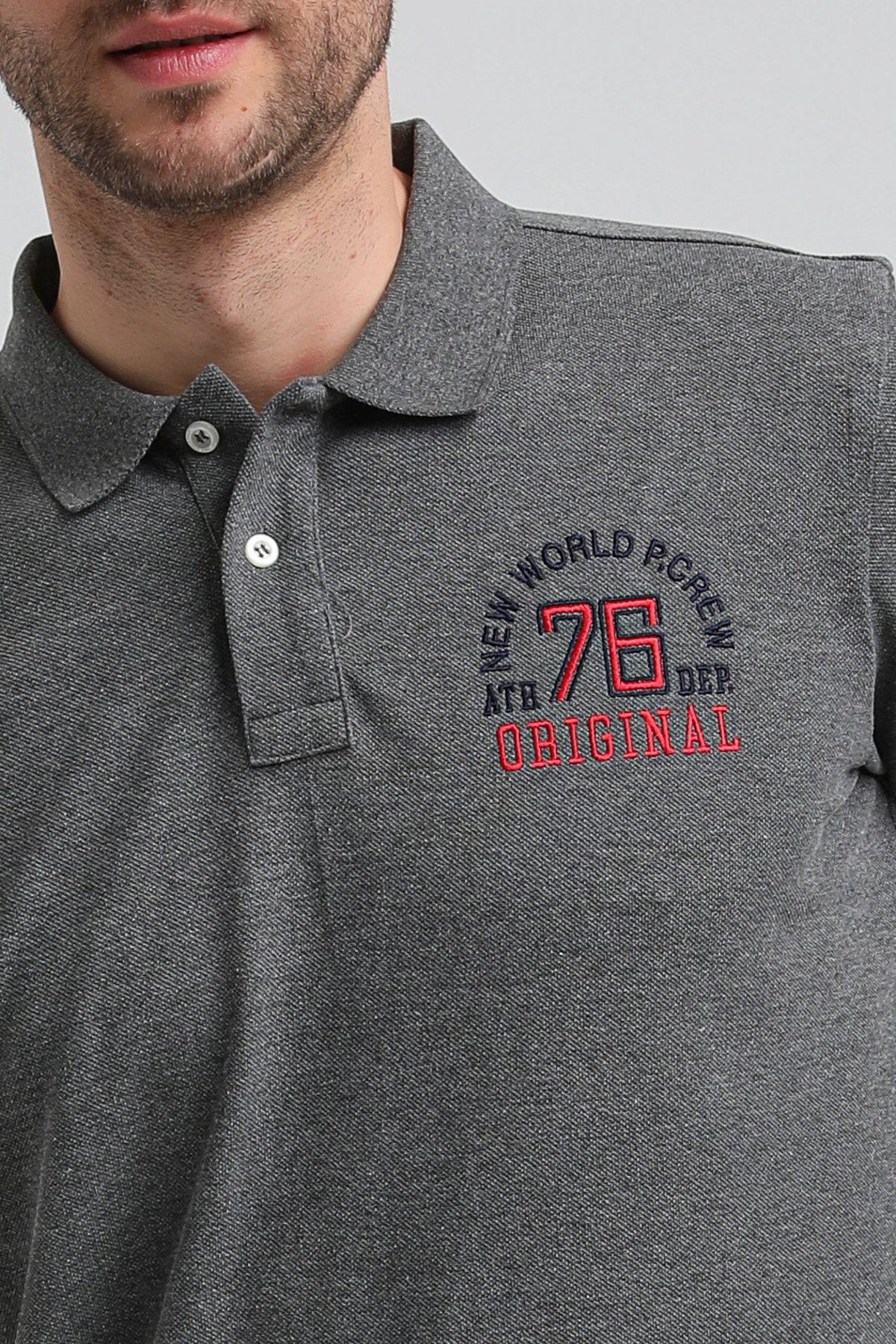 New World Polo Polo Yaka Gri Regular Custom Polo 23SSM10254