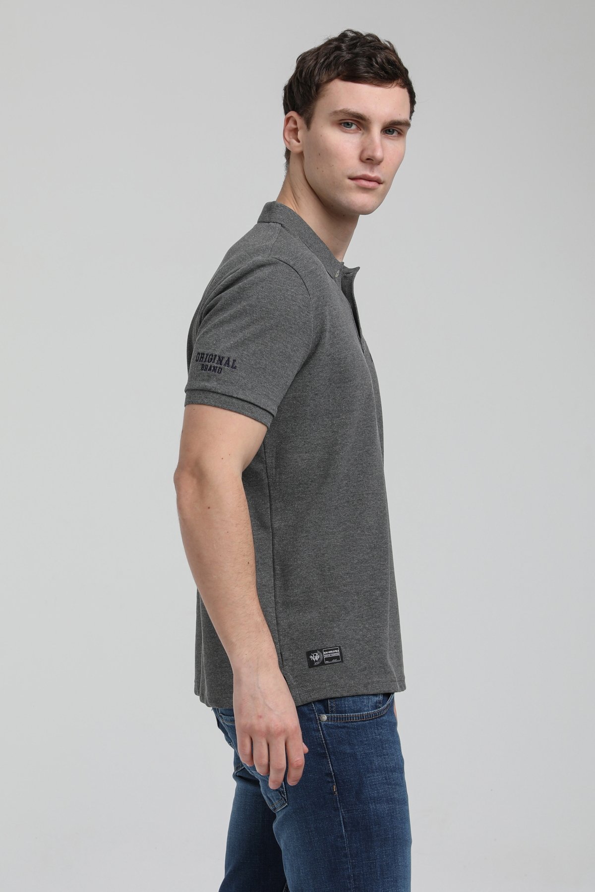 New World Polo Polo Yaka Gri Regular Custom Polo 23SSM10250