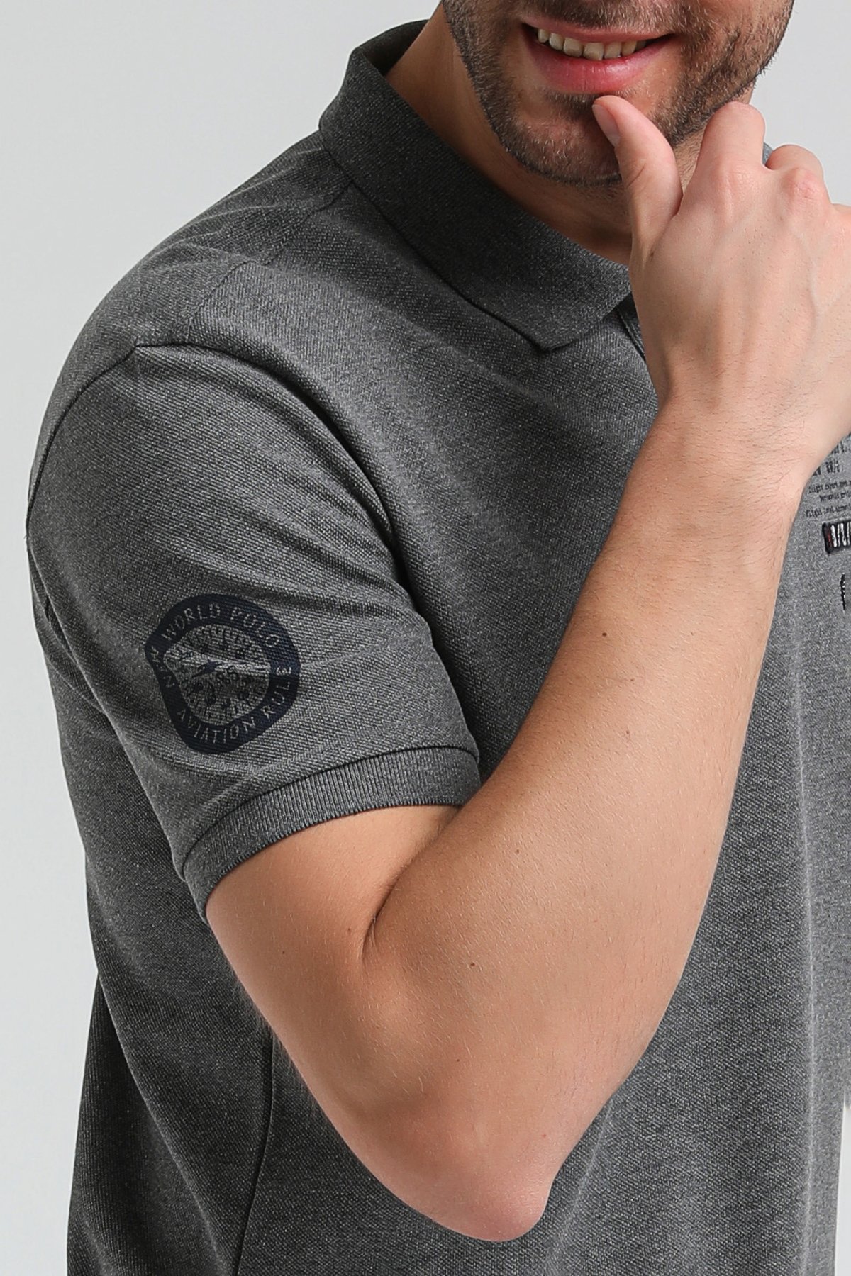 New World Polo Polo Yaka Gri Regular Custom Polo 23SSM10270