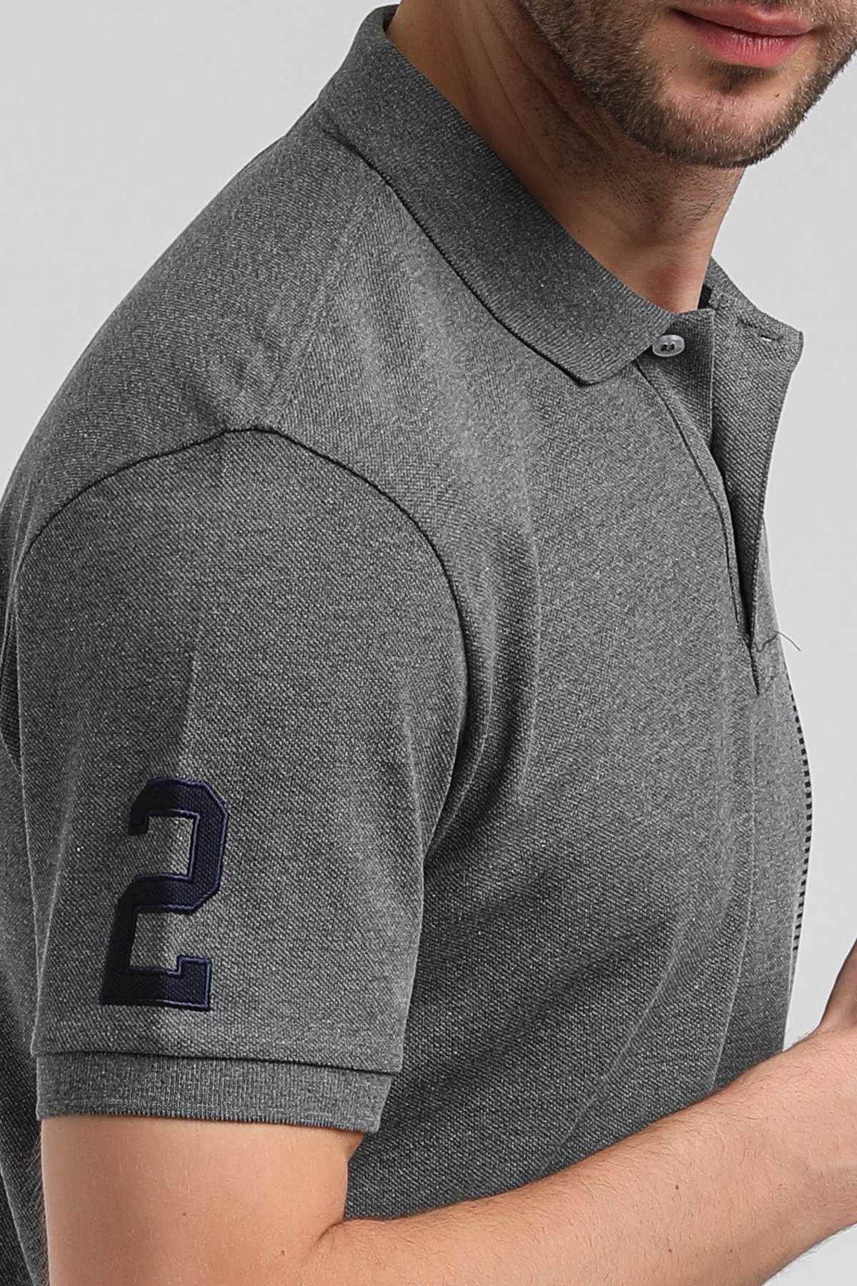 New World Polo Polo Yaka Gri Regular Custom Polo 23SSM10274