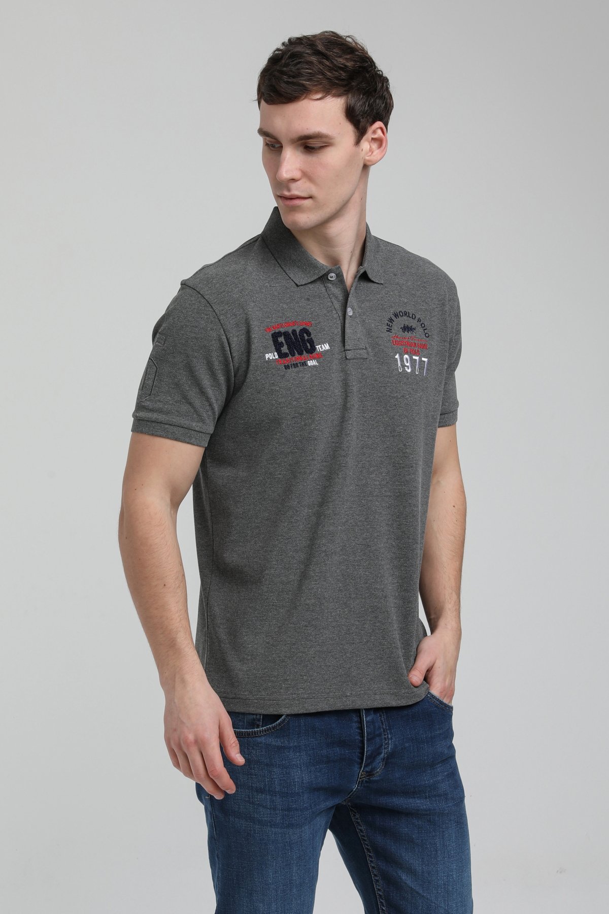 New World Polo Polo Yaka Gri Regular Custom Polo 23SSM10256