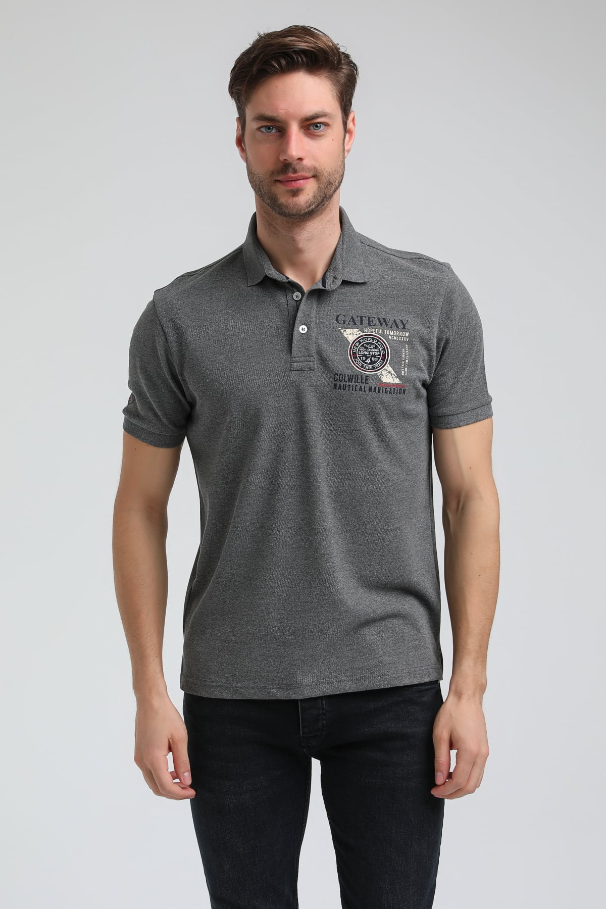 New World Polo Polo Yaka Gri Regular Custom Polo 23SSM10271
