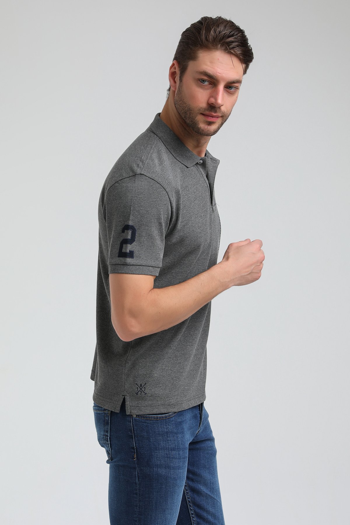 New World Polo Polo Yaka Gri Regular Custom Polo 23SSM10274
